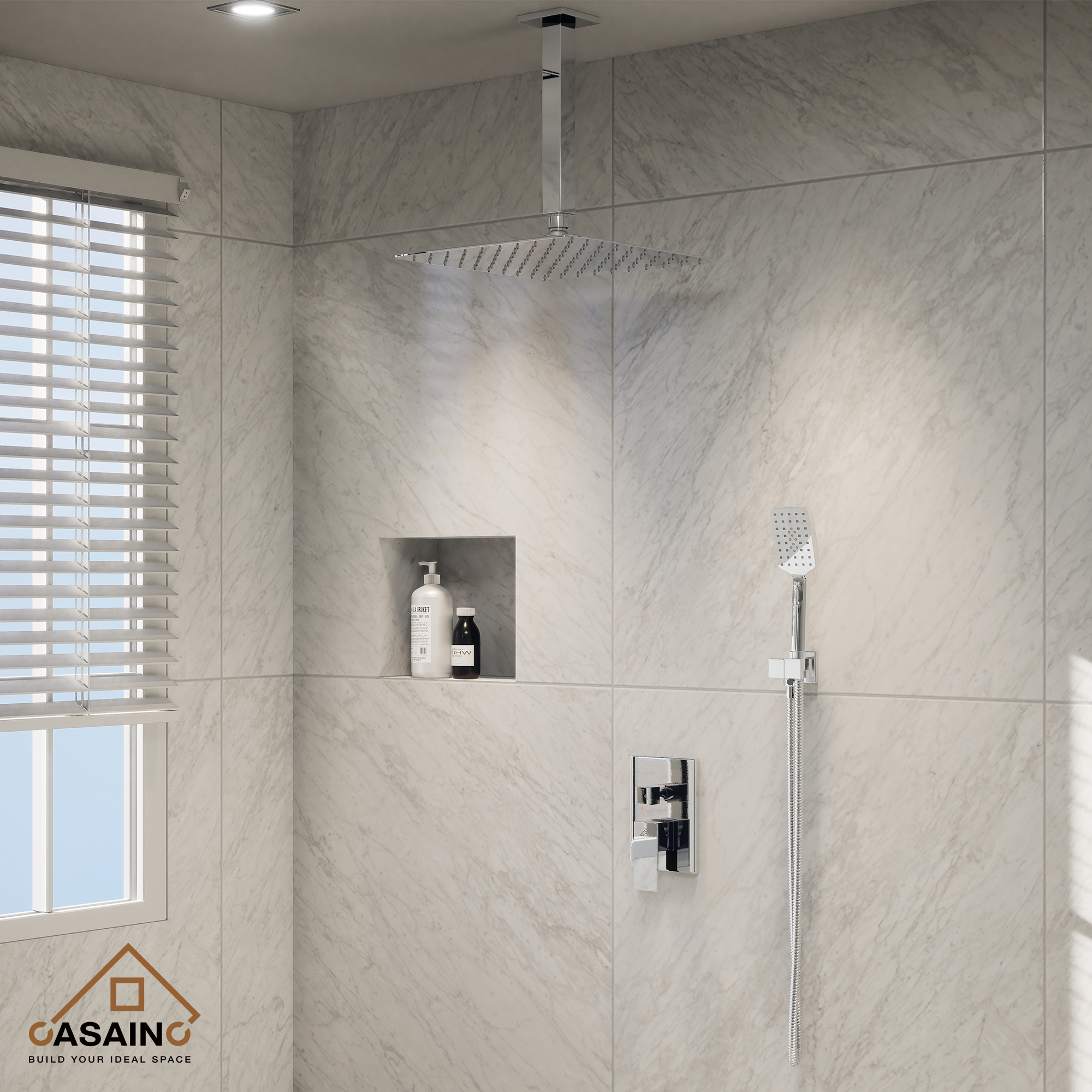 10" Square Ceiling Mounted Rain Shower System with Hand Shower