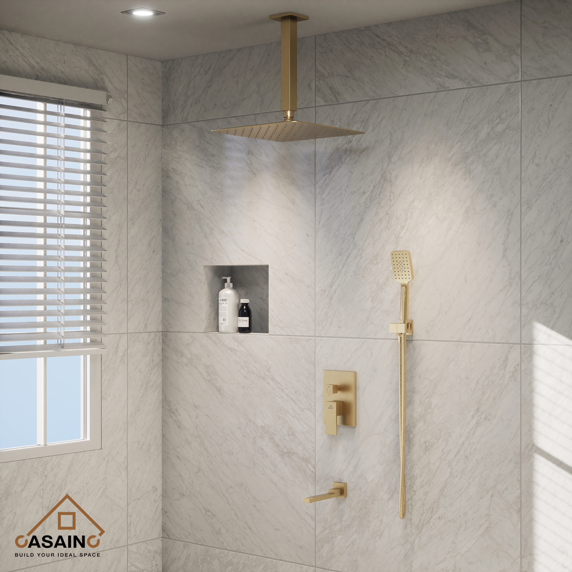 10 in./12 in. Ceiling Mount Shower System with Hand Shower & Tub Spout