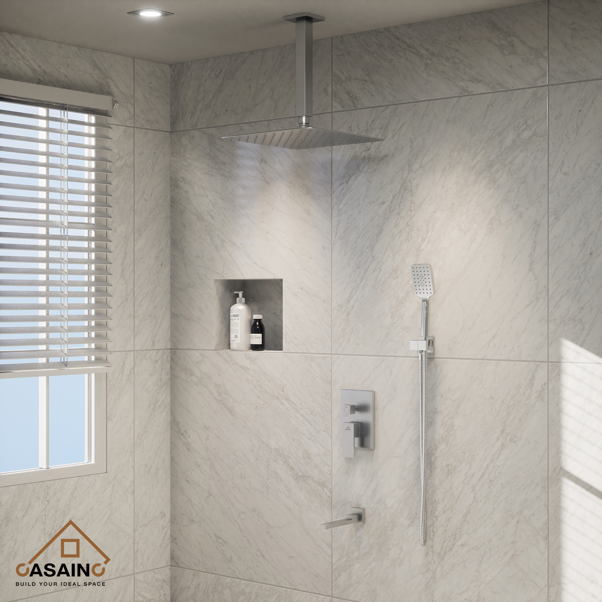 10 in./12 in. Ceiling Mount Shower System with Hand Shower & Tub Spout