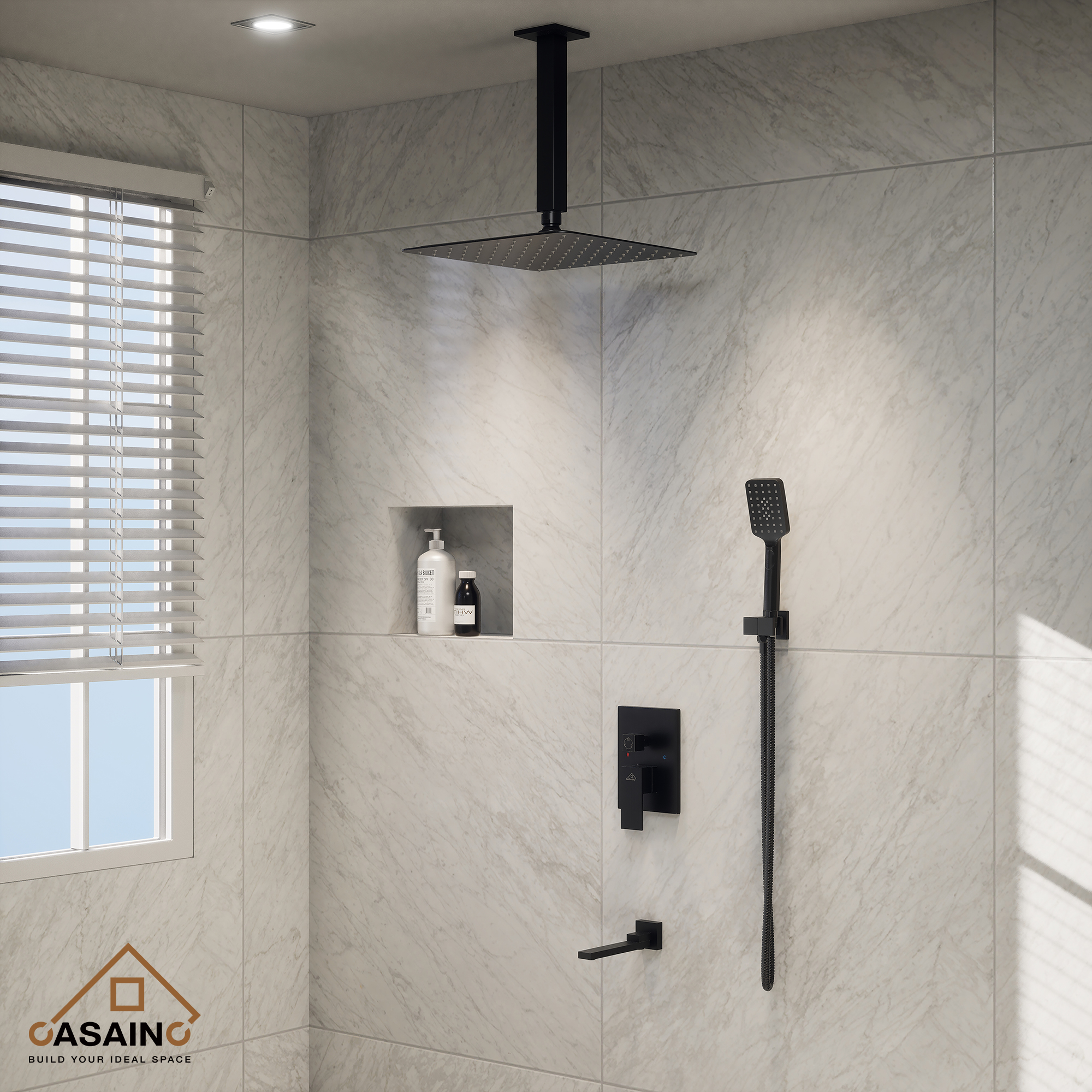 10 in./12 in. Ceiling Mount Shower System with Hand Shower & Tub Spout