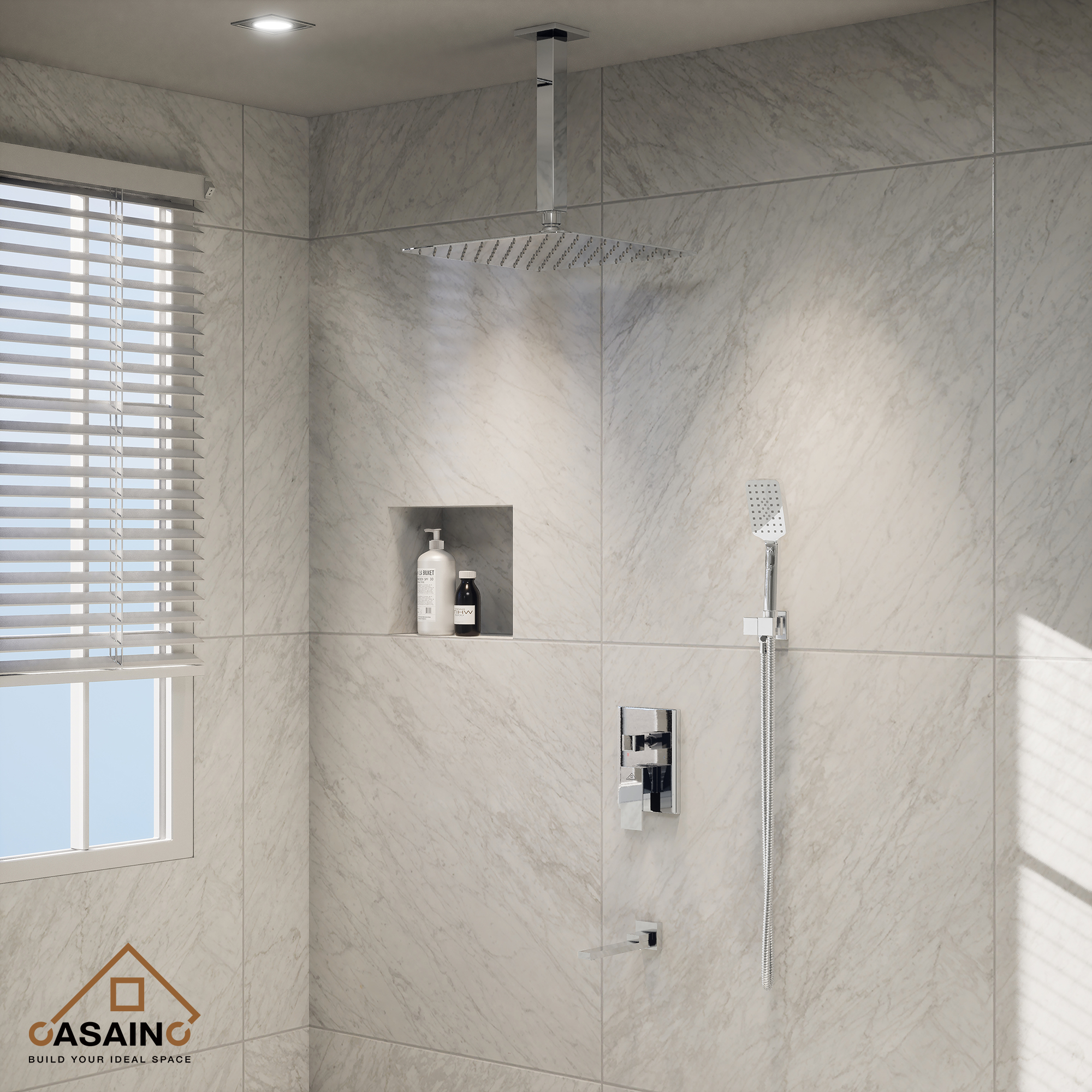 10 in./12 in. Ceiling Mount Shower System with Hand Shower & Tub Spout