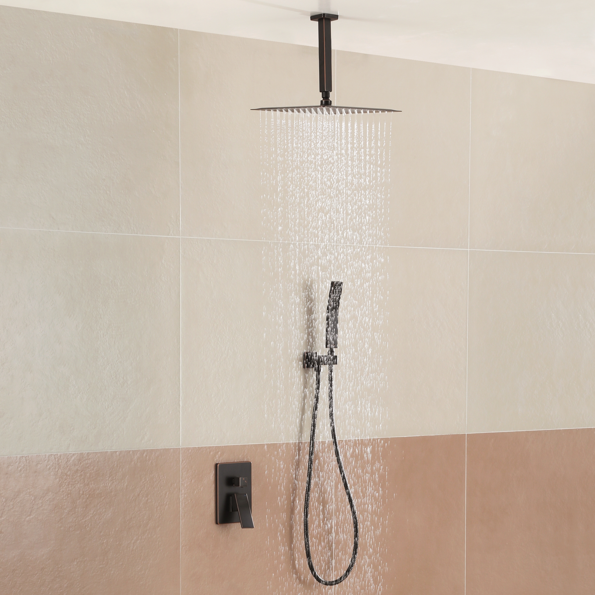 12" Ceiling-Mount Shower System with Handheld Shower in Oil Rubbed Bronze
