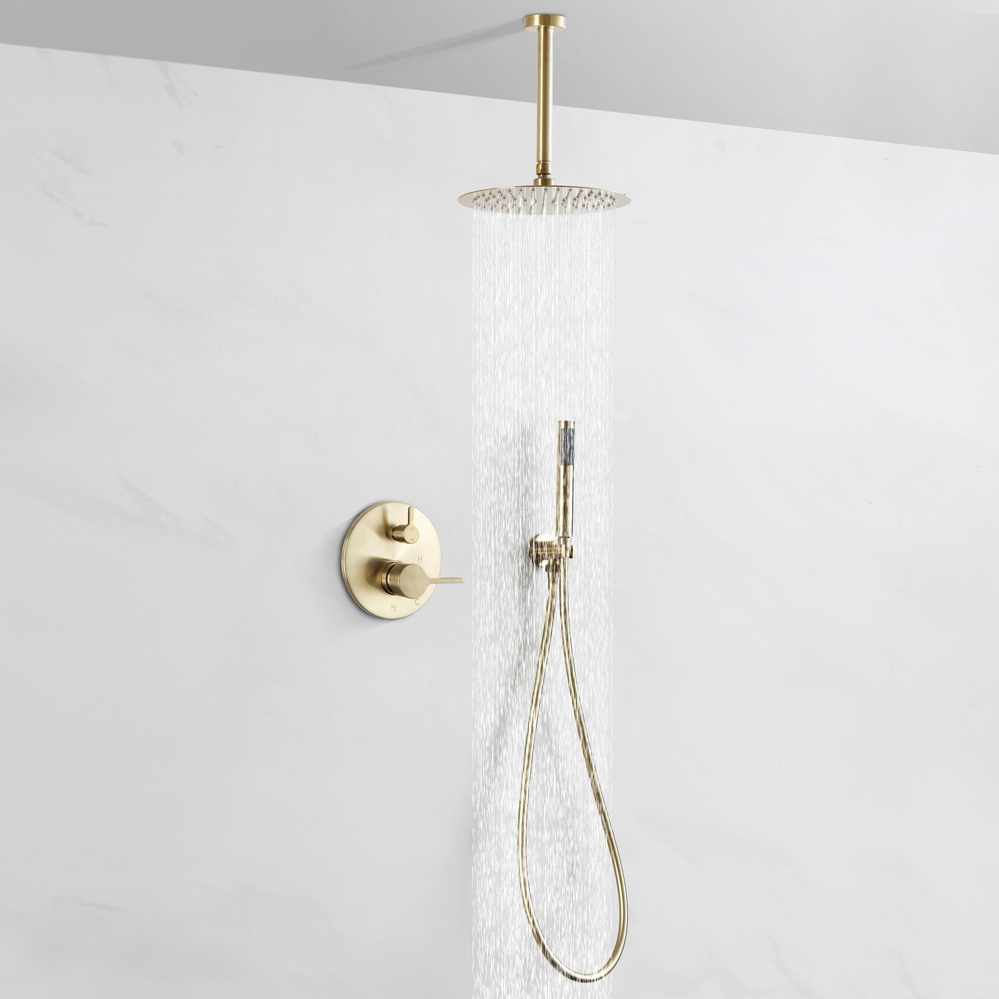 10” Pressure Balance PVD Brushed Gold Shower System with Handheld
