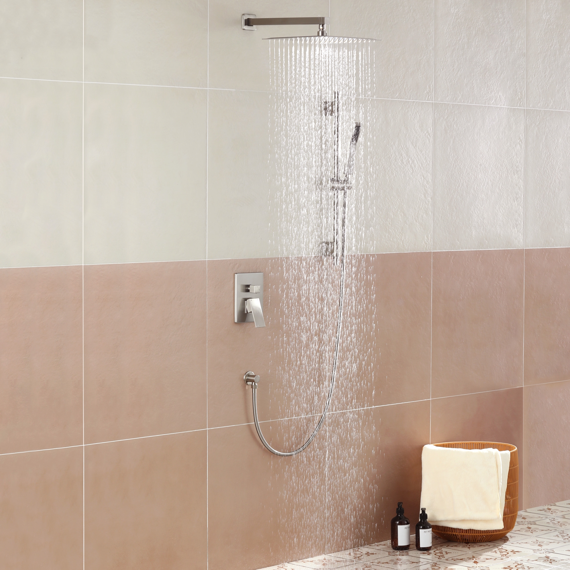 12" Wall Mount Pressure Balanced Shower System with Slide Bar