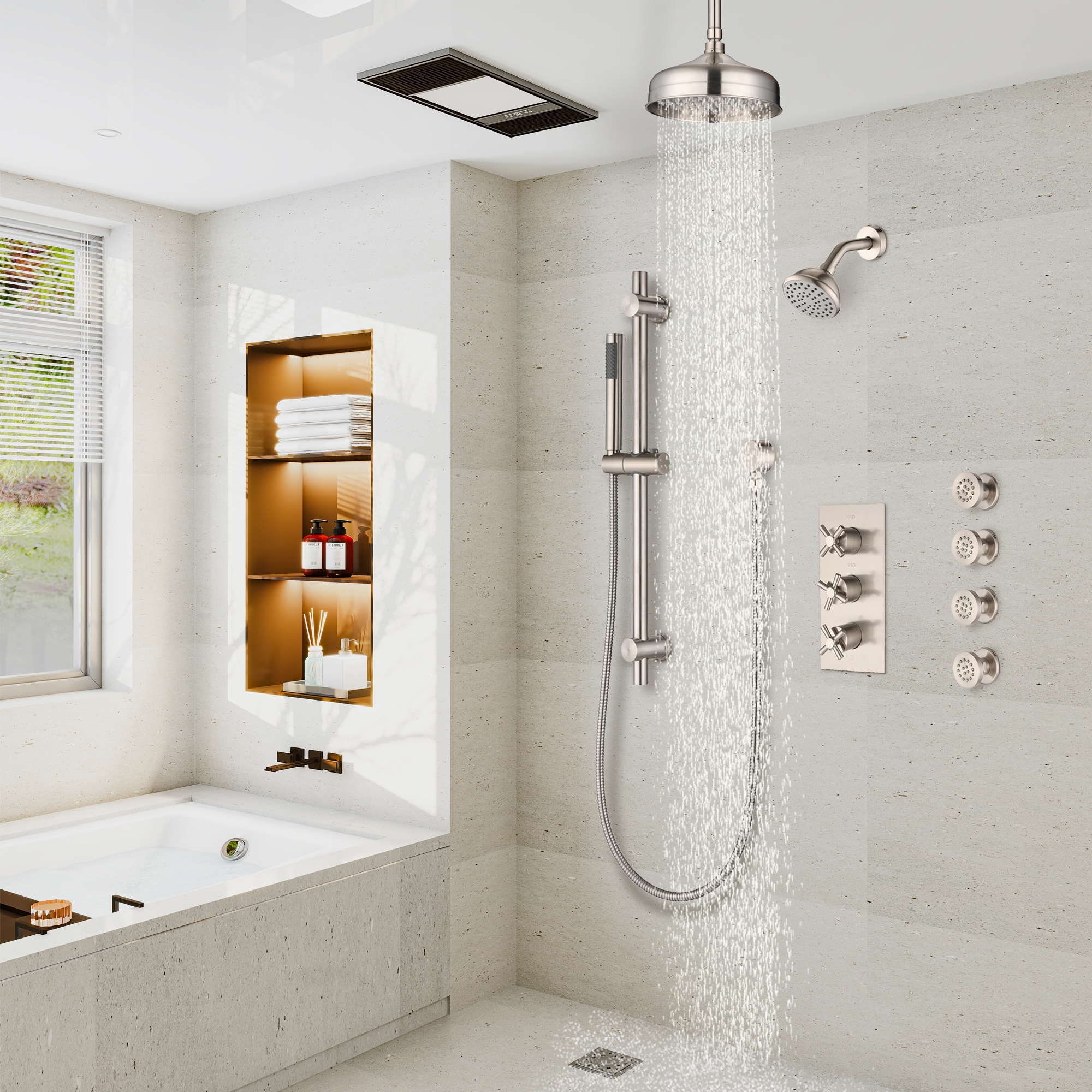 8-inch Dual Shower Head System with 4 Body Jets & Slide Bar