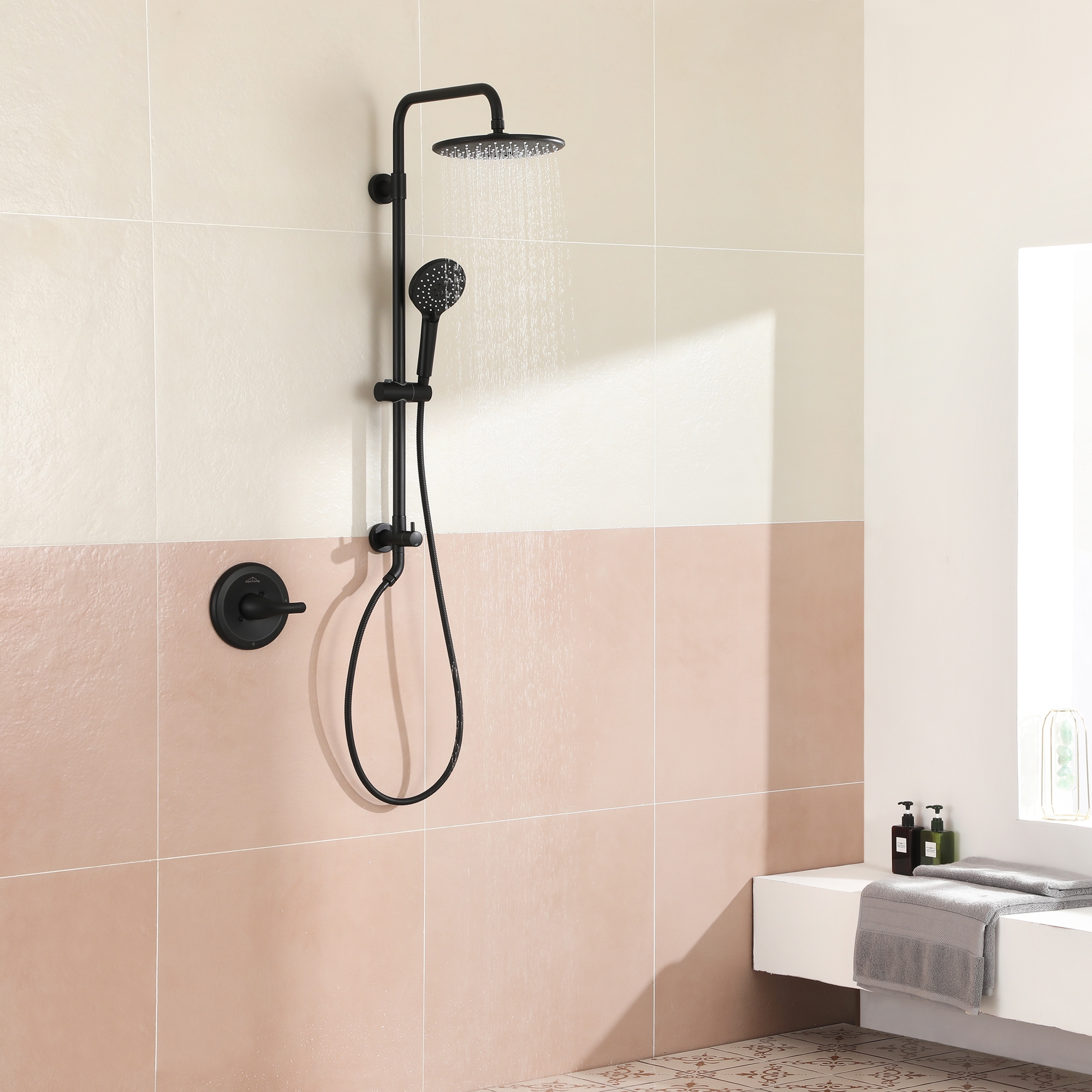 10-inch Wall-Mount Dual Shower Head System with 3-Spray Hand Shower