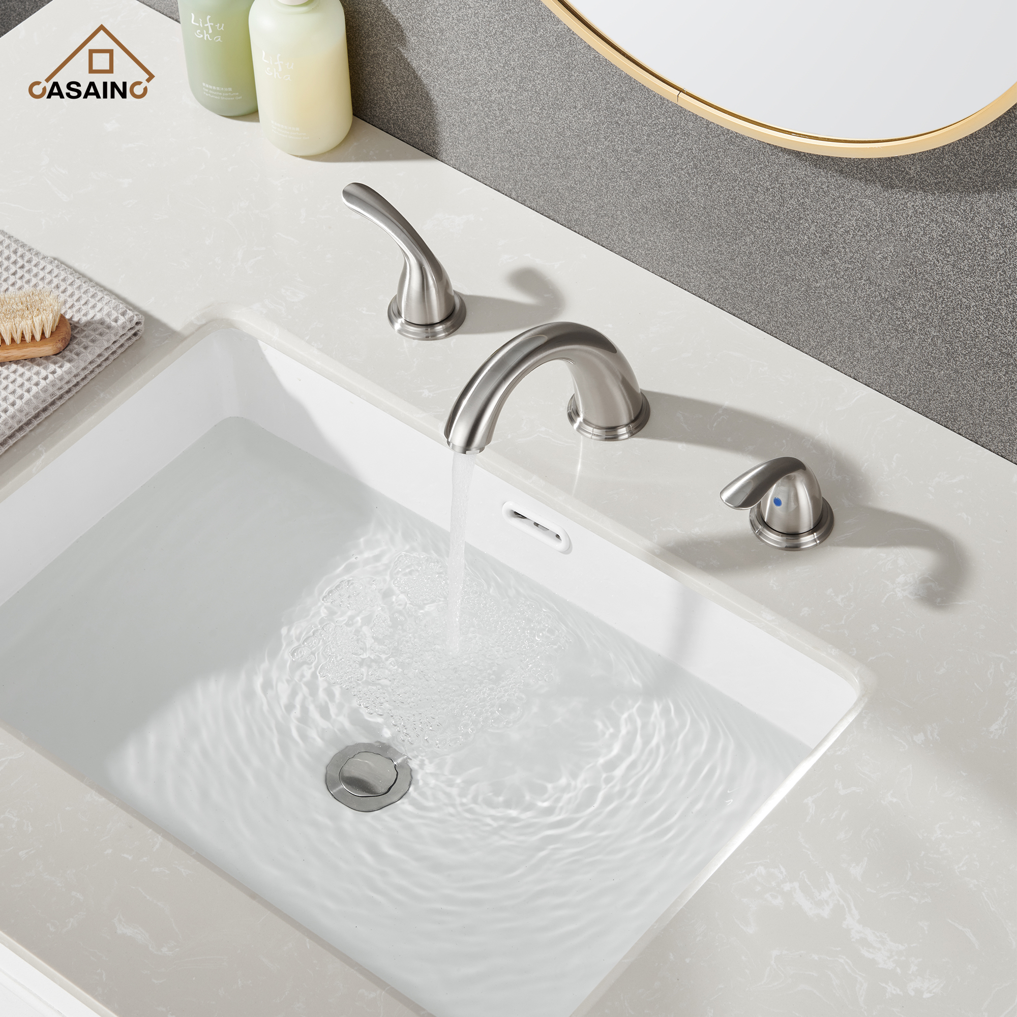 Casainc 4 Inch 2-Handle Bathroom Sink Faucet with Drain Assembly Matte Black/Brushed Nickel/Oil Rubbed Bronz/Brushed Gold 