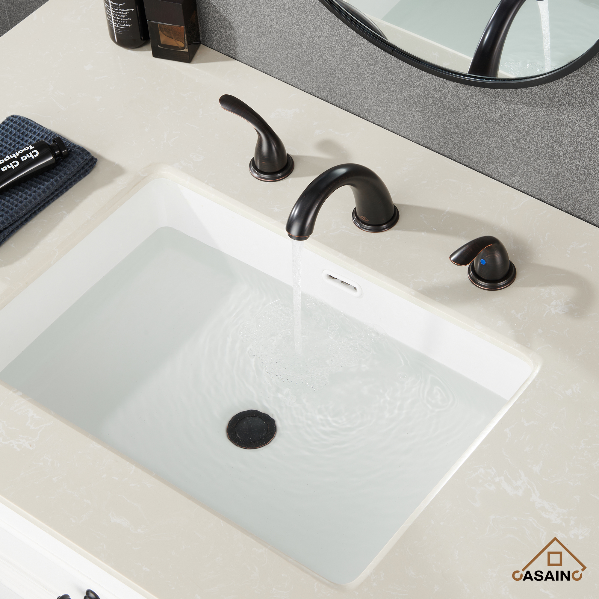 Casainc 4 Inch 2-Handle Bathroom Sink Faucet with Drain Assembly Matte Black/Brushed Nickel/Oil Rubbed Bronz/Brushed Gold 