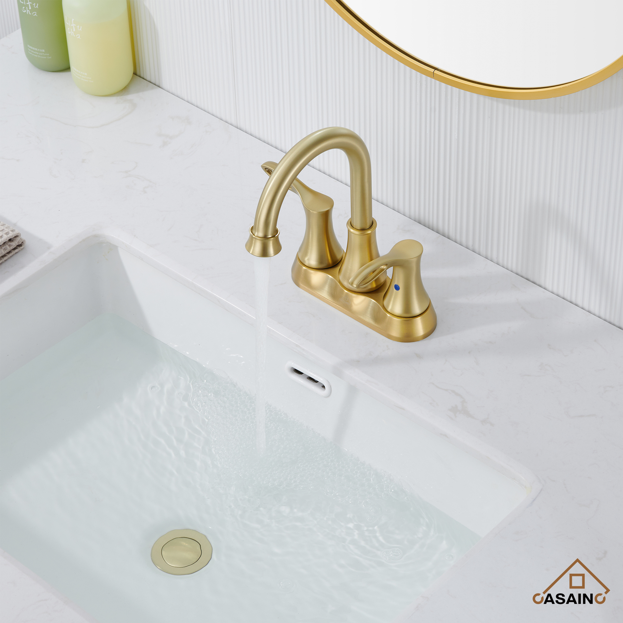 Casainc 4 Inch 2-Handle Centerset Bathroom Sink Faucet 360° Swivel Spout Vanity Faucet