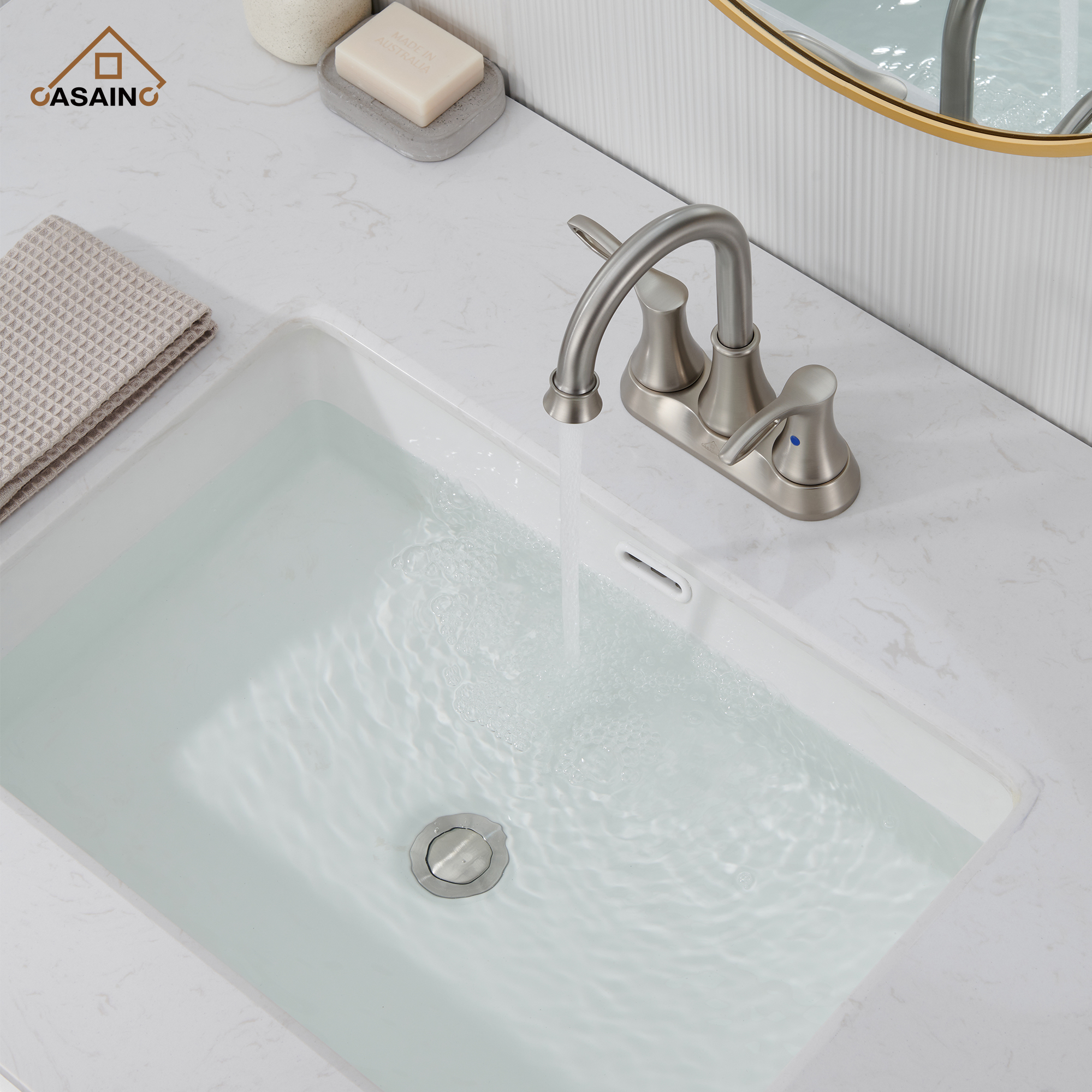 Casainc 4 Inch 2-Handle Centerset Bathroom Sink Faucet 360° Swivel Spout Vanity Faucet