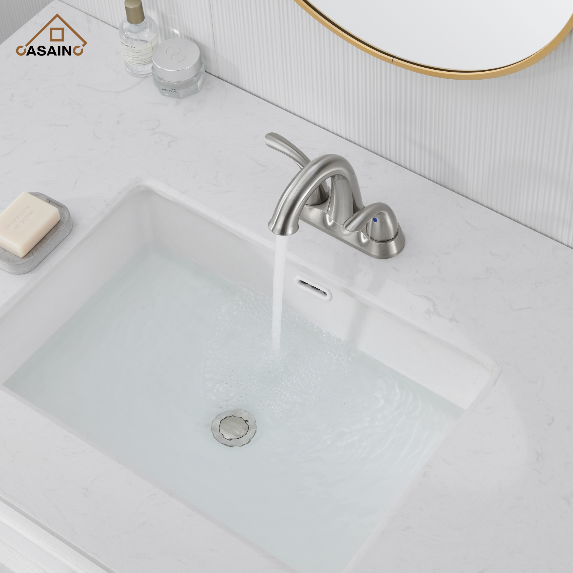 Casainc 4 Inch 2-Handle Centerset Bathroom Sink Faucet for 2-hole Centerset Sink Faucet