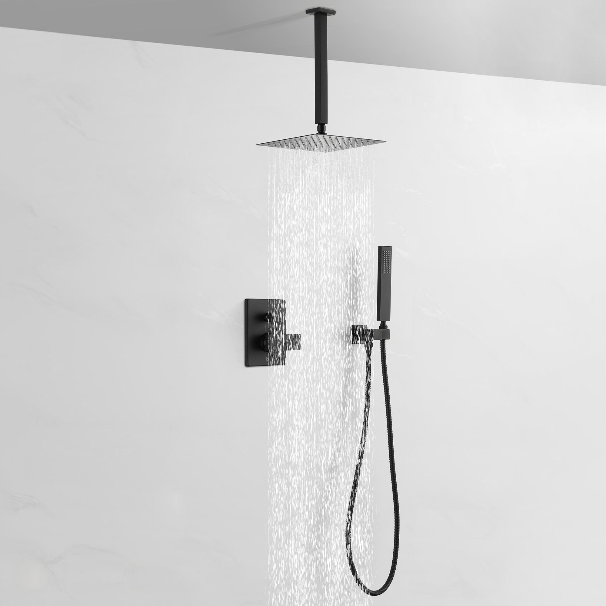 10" Square Bathroom Ceiling-Mount Shower System with Handheld Shower