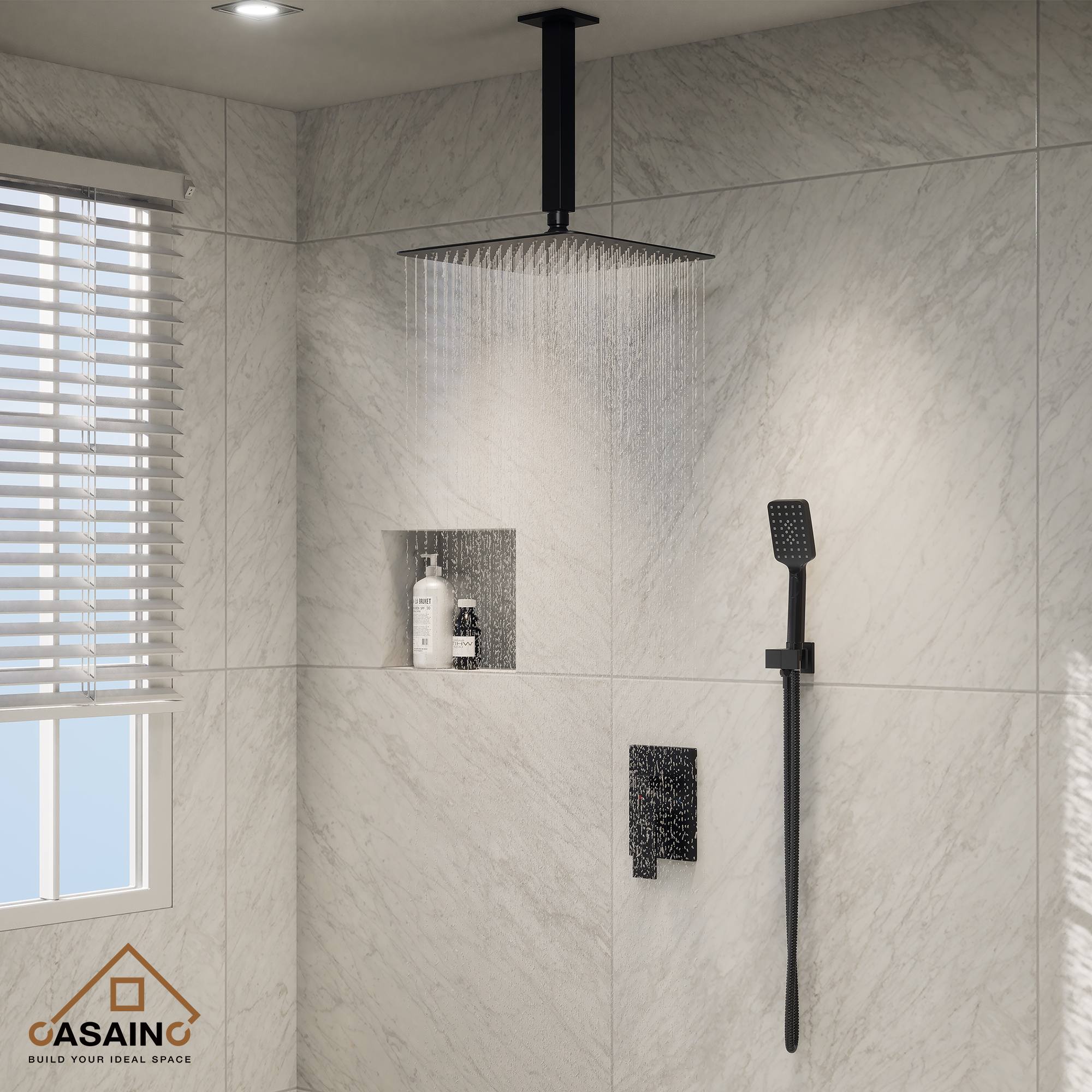 10" Square Ceiling Mounted Rain Shower System with Hand Shower