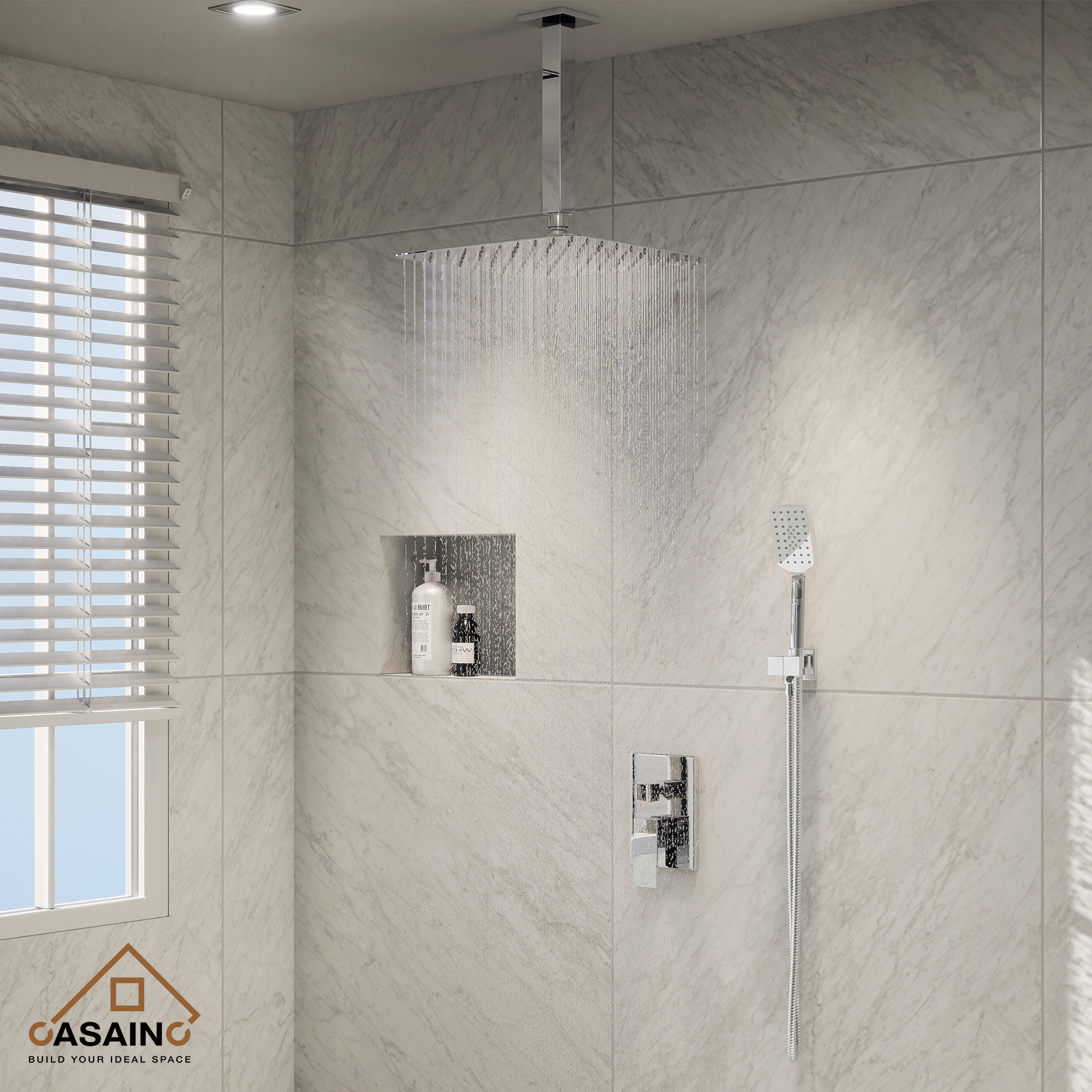 10" Square Ceiling Mounted Rain Shower System with Hand Shower