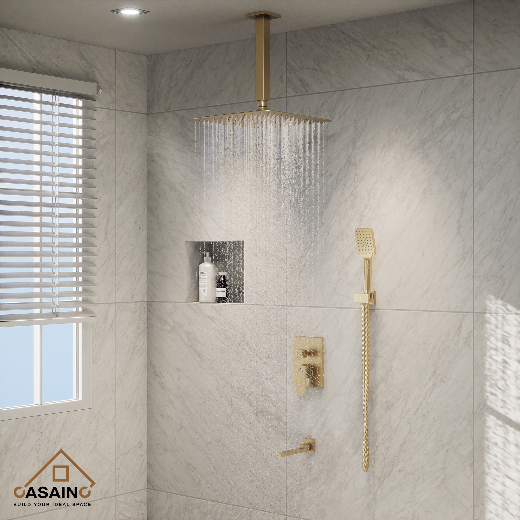 10 in./12 in. Ceiling Mount Shower System with Hand Shower & Tub Spout