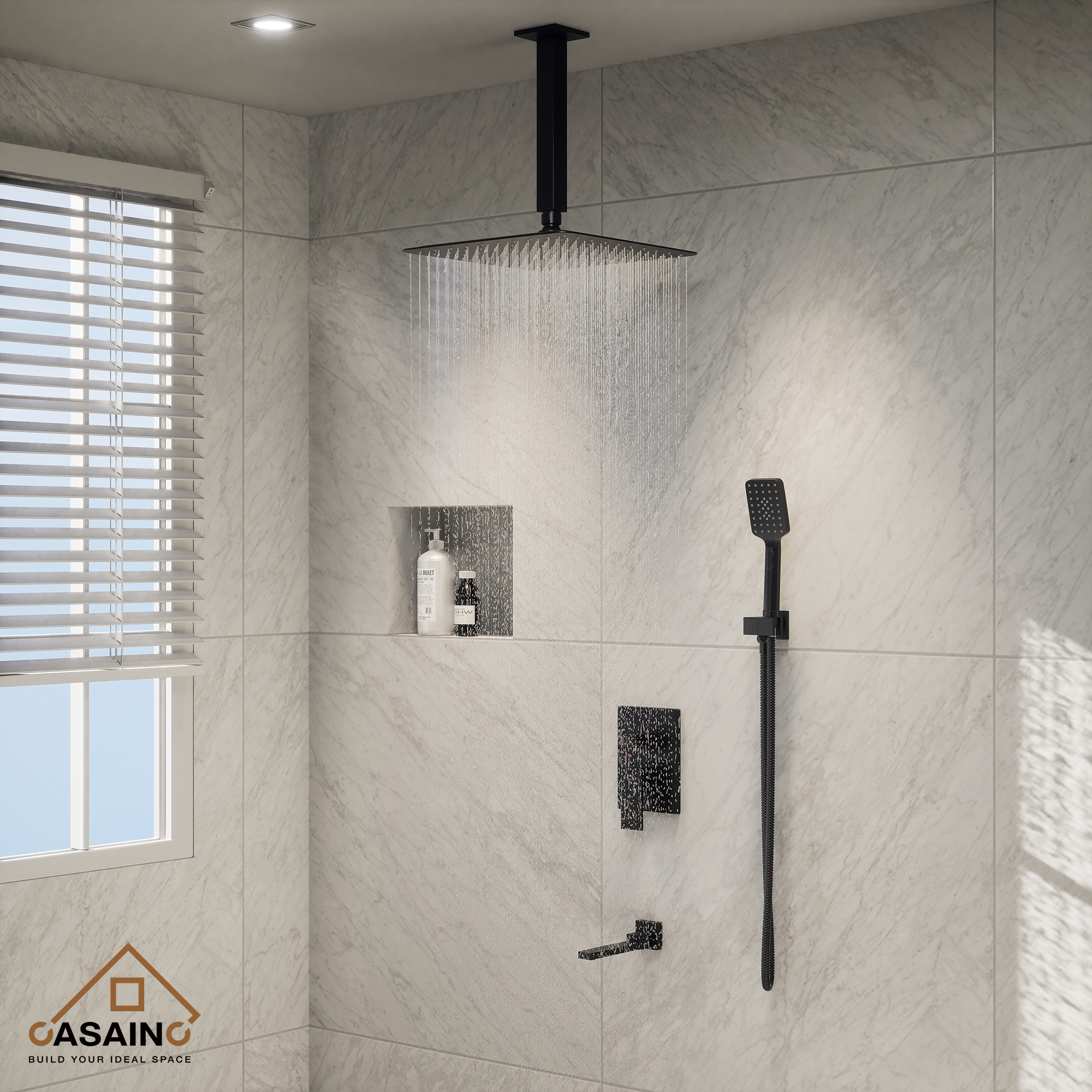 10 in./12 in. Ceiling Mount Shower System with Hand Shower & Tub Spout