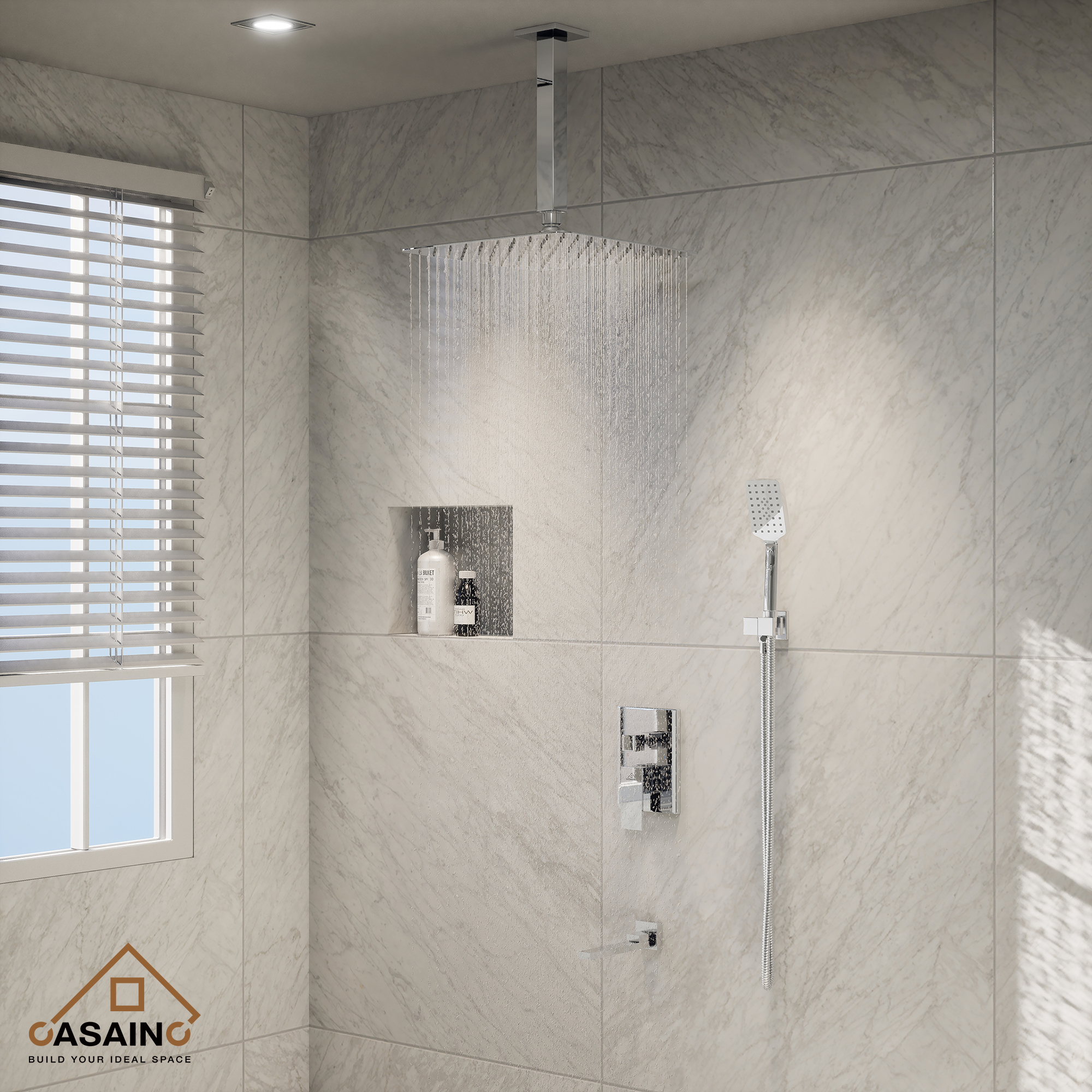 10 in./12 in. Ceiling Mount Shower System with Hand Shower & Tub Spout