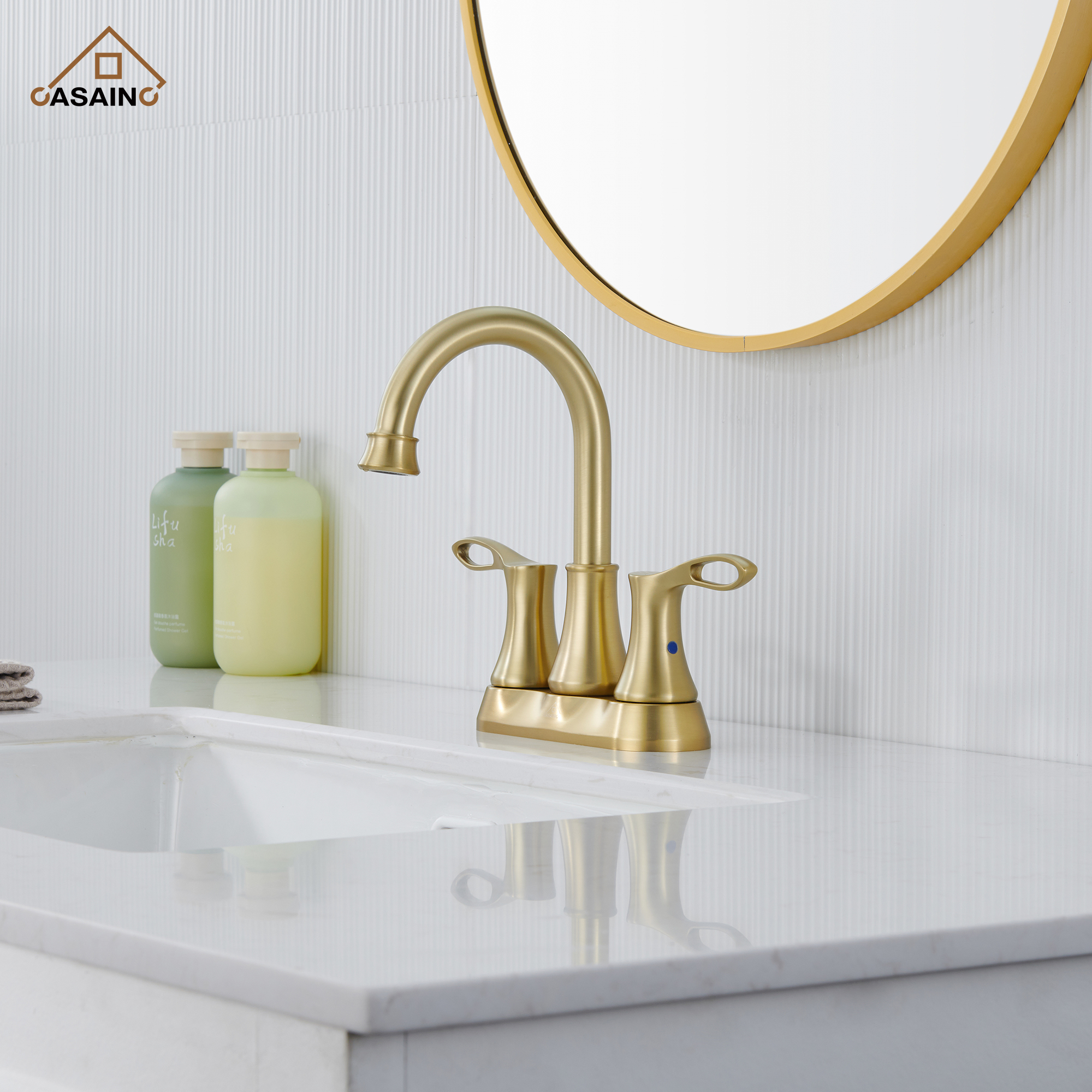 Casainc 4 Inch 2-Handle Centerset Bathroom Sink Faucet 360° Swivel Spout Vanity Faucet