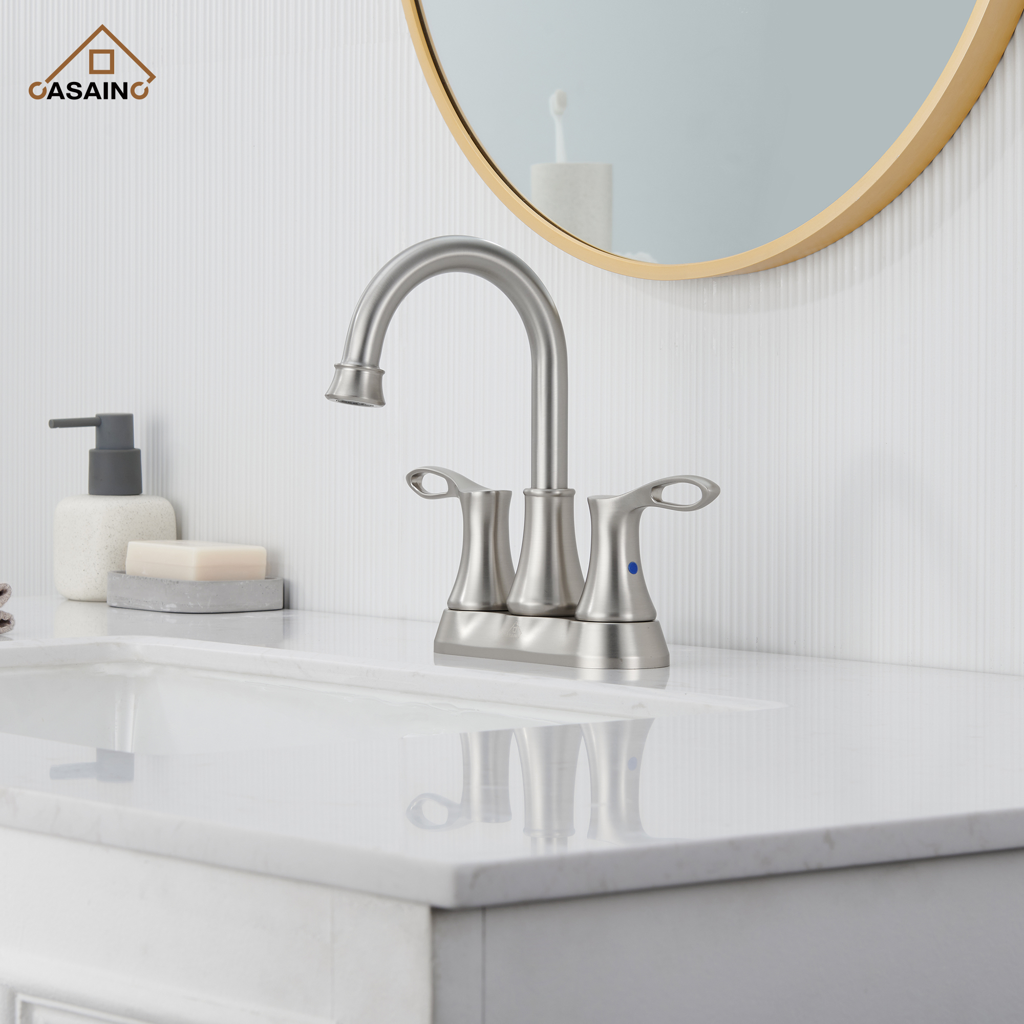 Casainc 4 Inch 2-Handle Centerset Bathroom Sink Faucet 360° Swivel Spout Vanity Faucet
