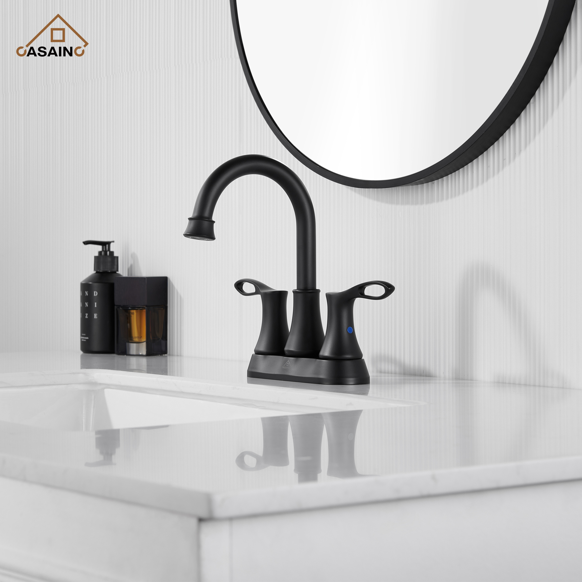 Casainc 4 Inch 2-Handle Centerset Bathroom Sink Faucet 360° Swivel Spout Vanity Faucet