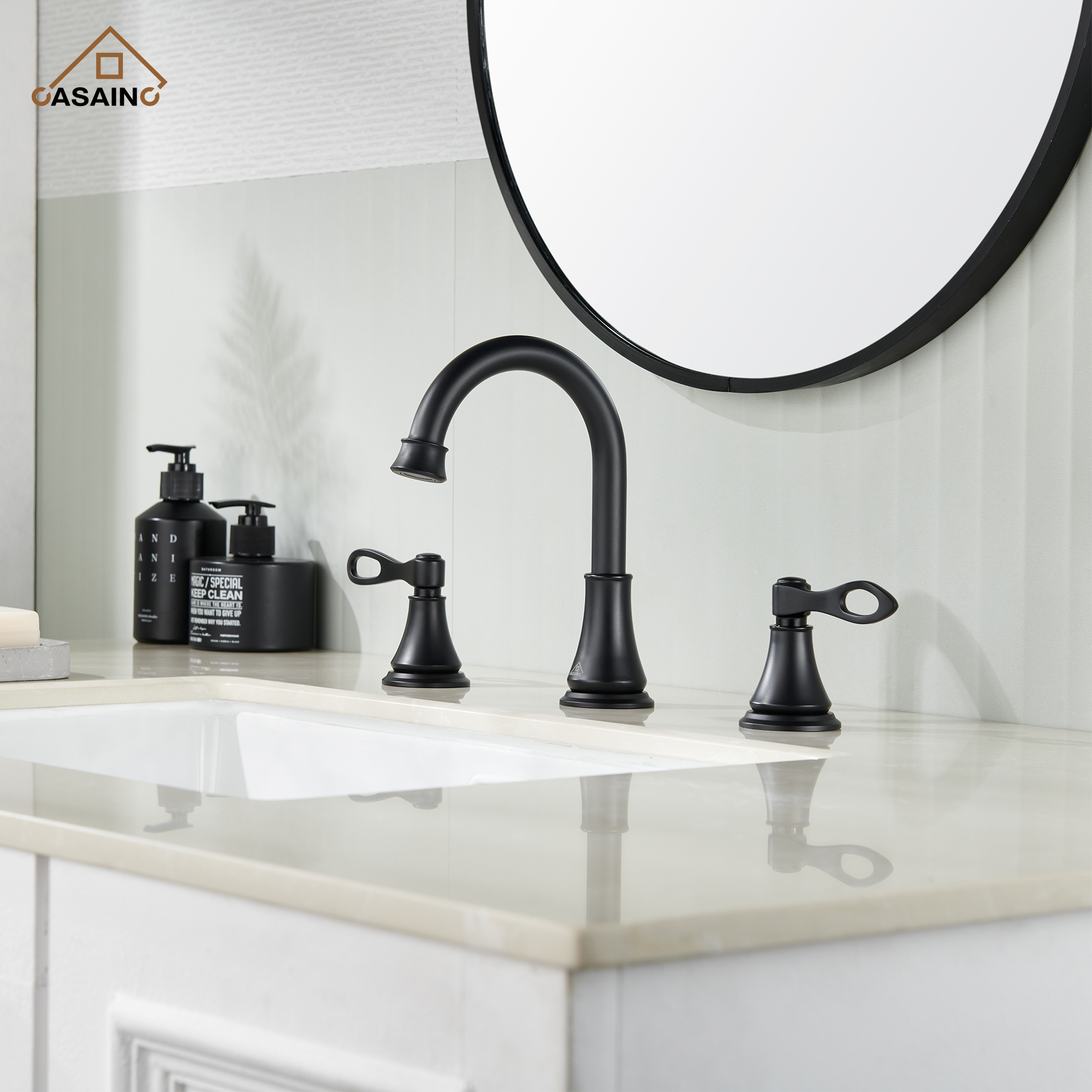 Casainc 8" Brass Bathroom Sink Faucet 3 Hole Gold Bathroom Faucet  2 Handle Gold Faucet for Bathroom Sink with Pop-up Drain Assembly Widespread Vanity Faucets