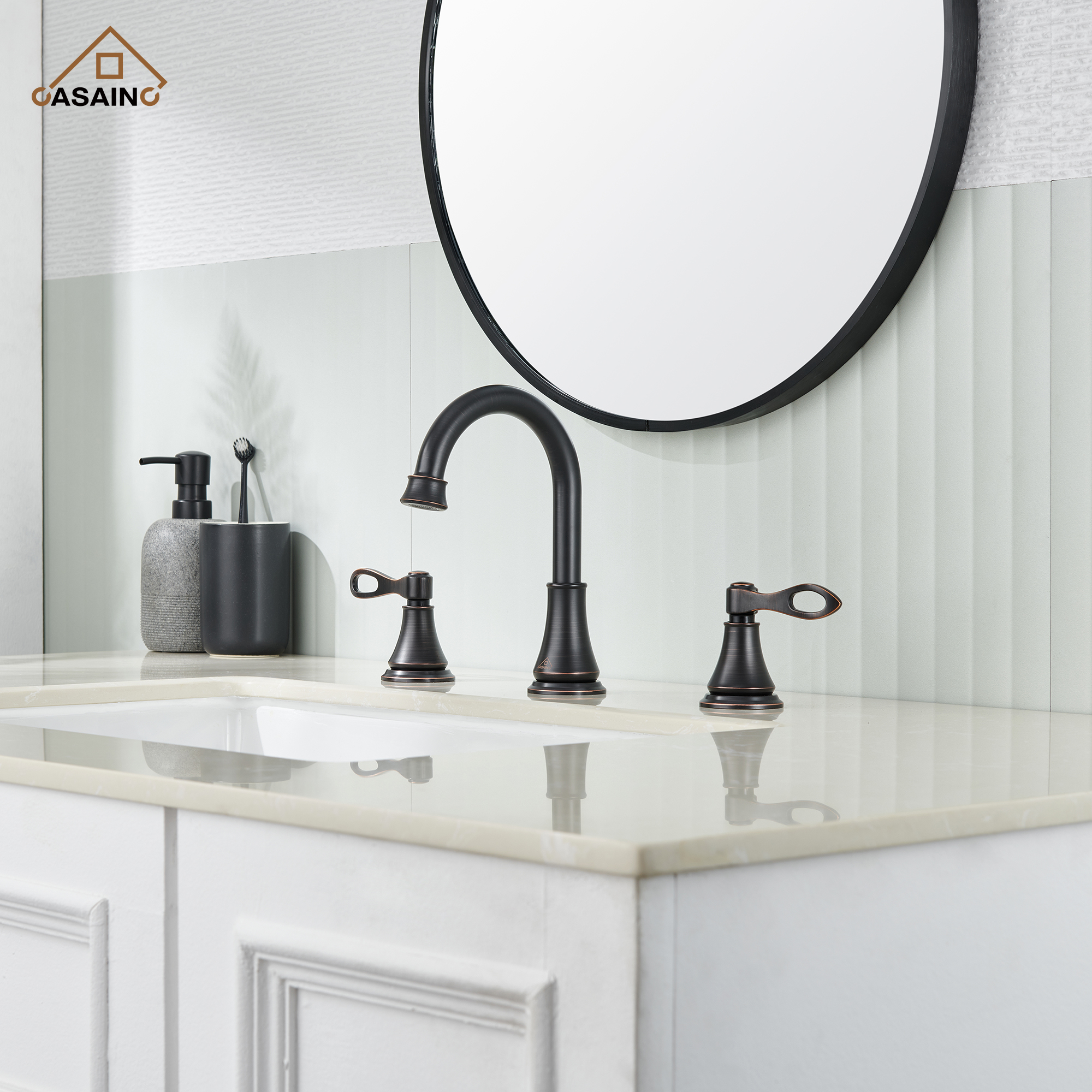 Casainc 8" Brass Bathroom Sink Faucet 3 Hole Gold Bathroom Faucet  2 Handle Gold Faucet for Bathroom Sink with Pop-up Drain Assembly Widespread Vanity Faucets