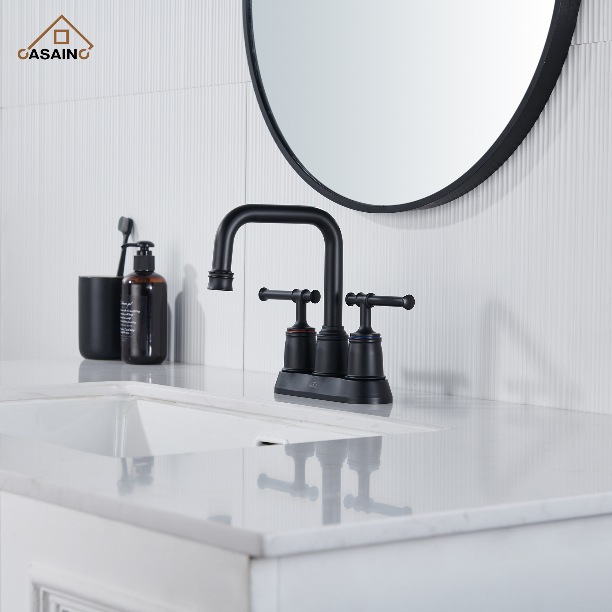 Casainc 4 Inch 2-Handle Centerset for Bathroom Sink Vanity Faucet 360° Swivel Spout