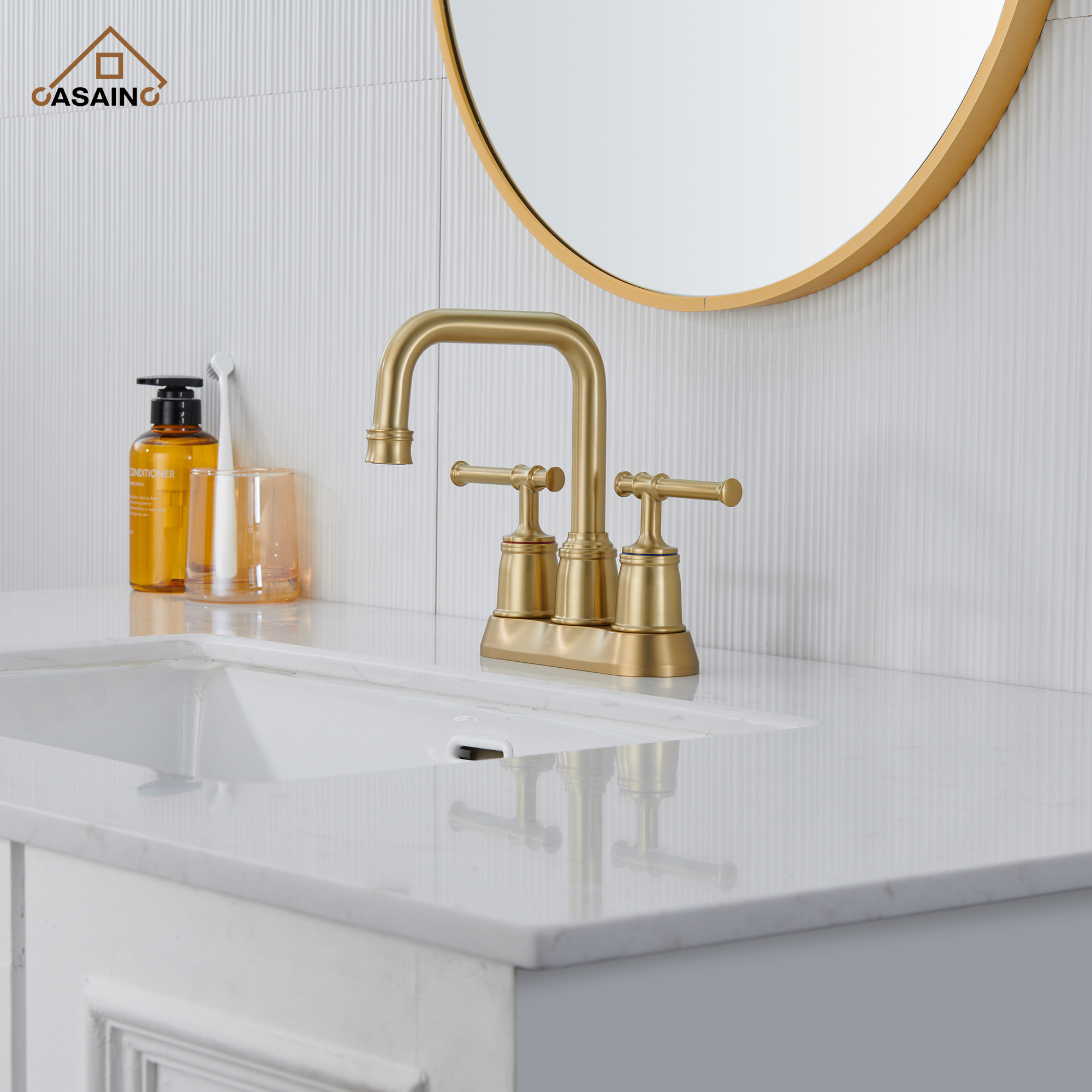 Casainc 4 Inch 2-Handle Centerset for Bathroom Sink Vanity Faucet 360° Swivel Spout