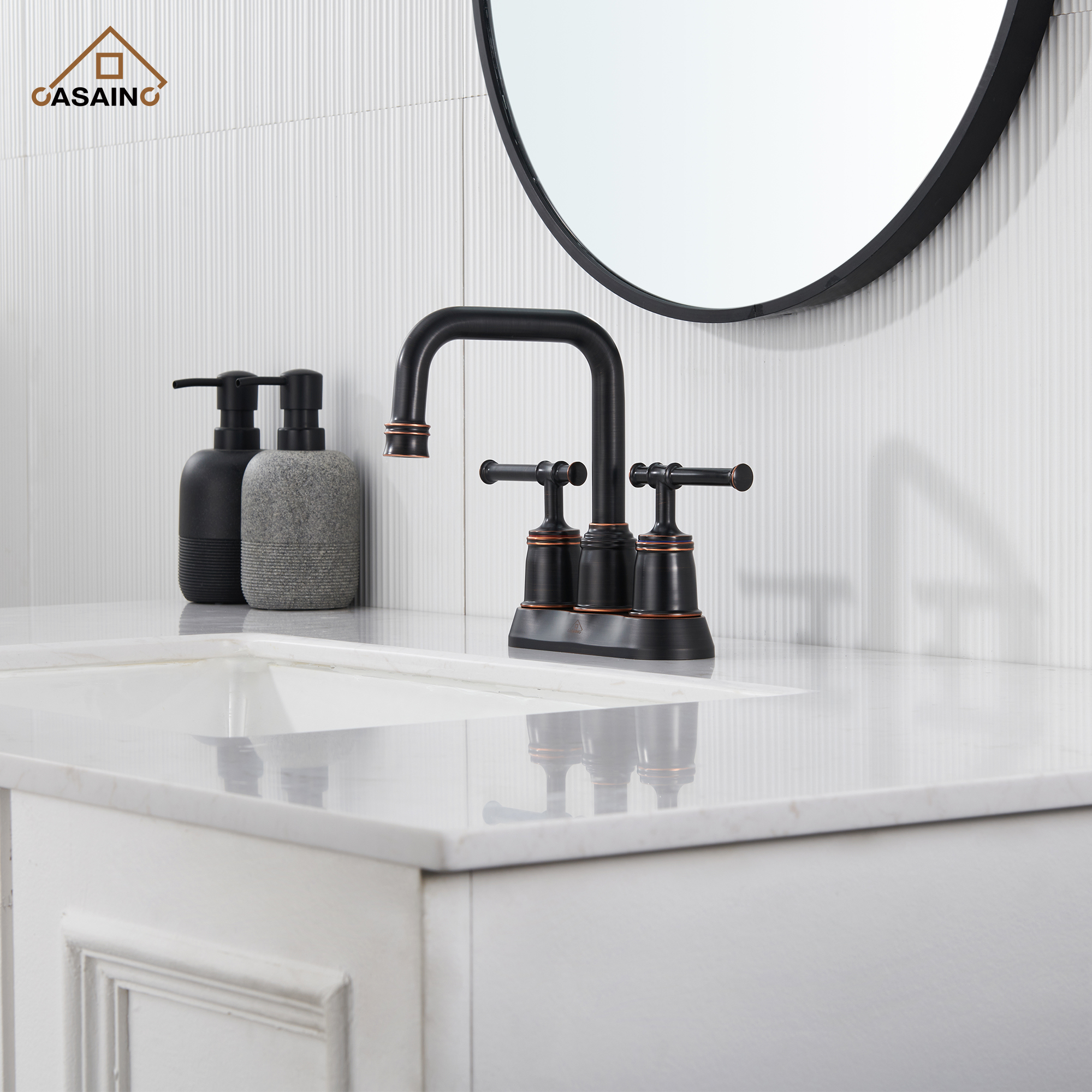 Casainc 4 Inch 2-Handle Centerset for Bathroom Sink Vanity Faucet 360° Swivel Spout