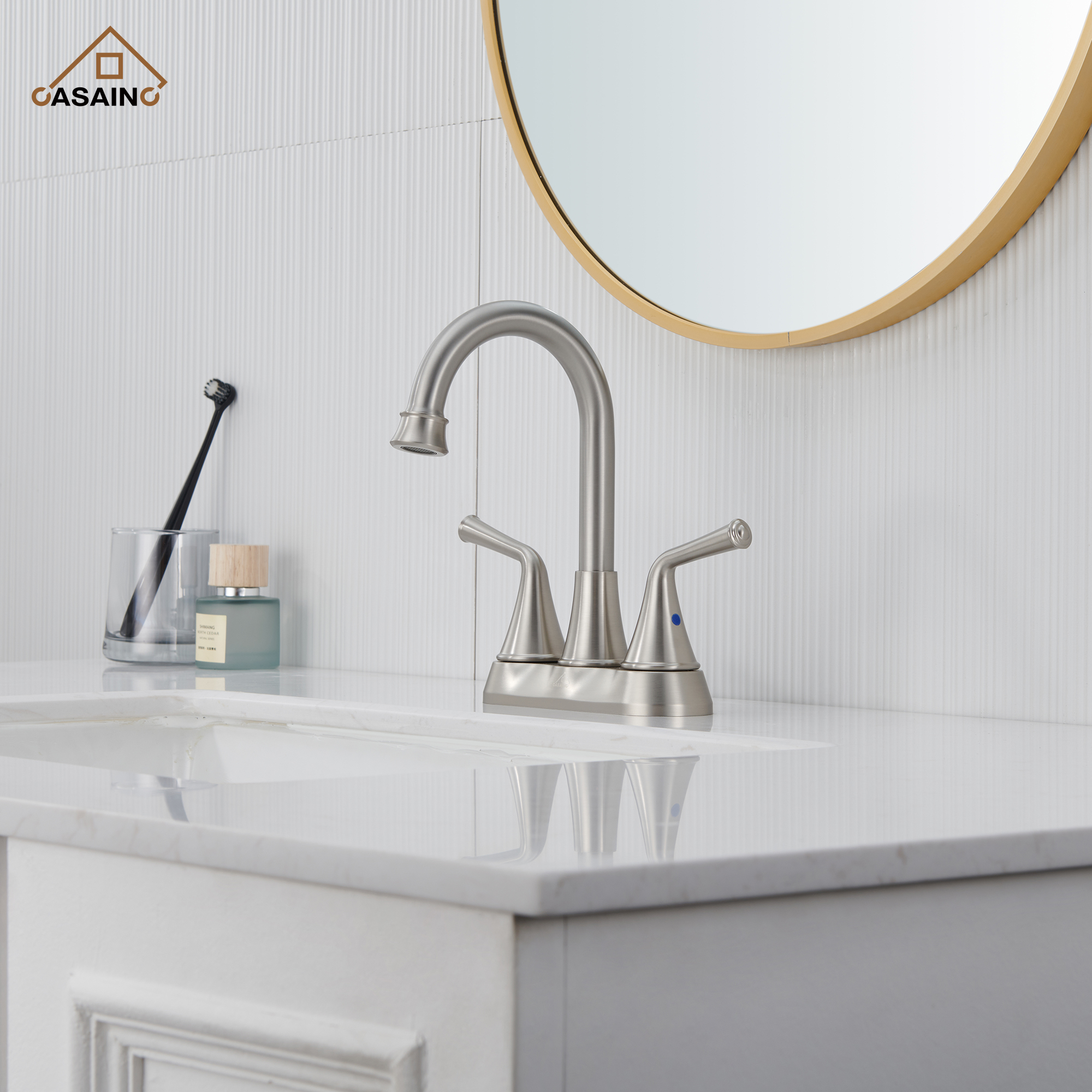 Casainc 4 Inch 2-Handle Centerset Bathroom Faucet for Bathroom Sink Vanity Faucet 360° Swivel Spout