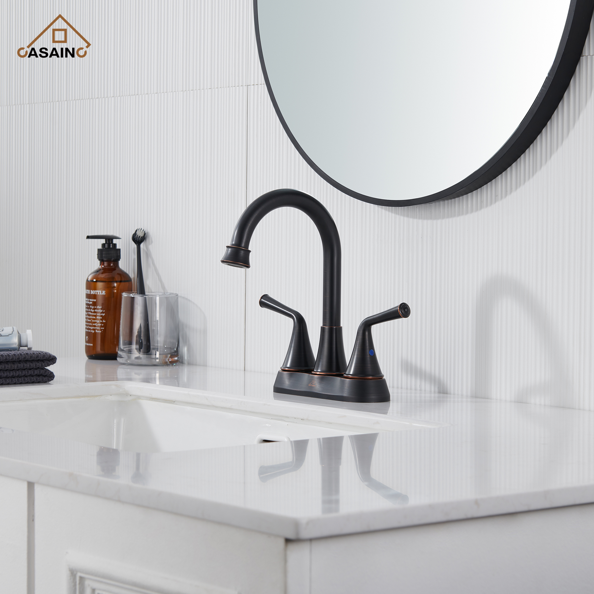 Casainc 4 Inch 2-Handle Centerset Bathroom Faucet for Bathroom Sink Vanity Faucet 360° Swivel Spout