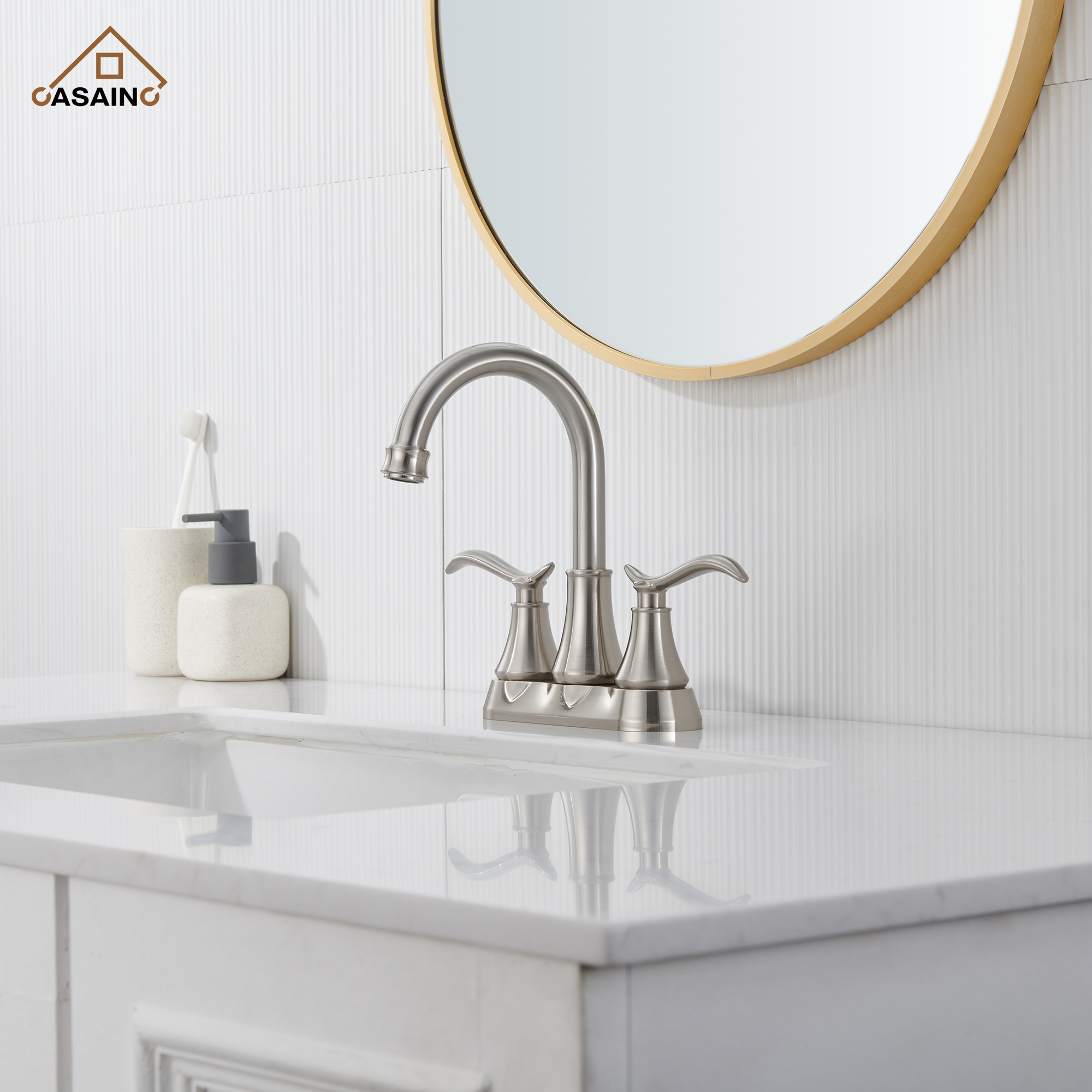 Casainc 2-Handle Centerset Bathroom Faucet for Bathroom Sink Vanity Faucet 360° Swivel Spout