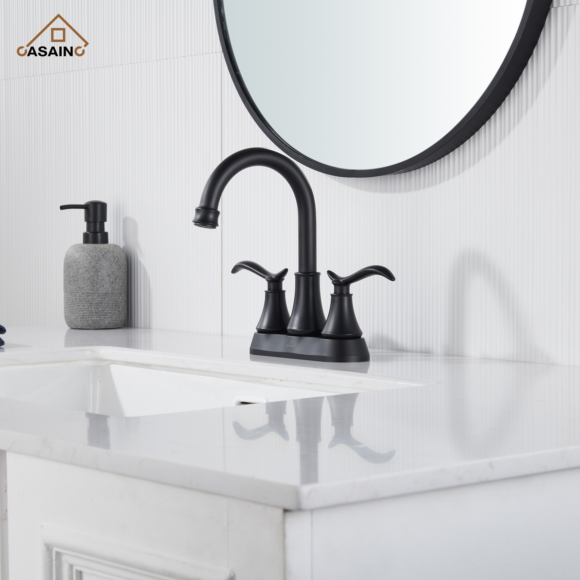 Casainc 2-Handle Centerset Bathroom Faucet for Bathroom Sink Vanity Faucet 360° Swivel Spout