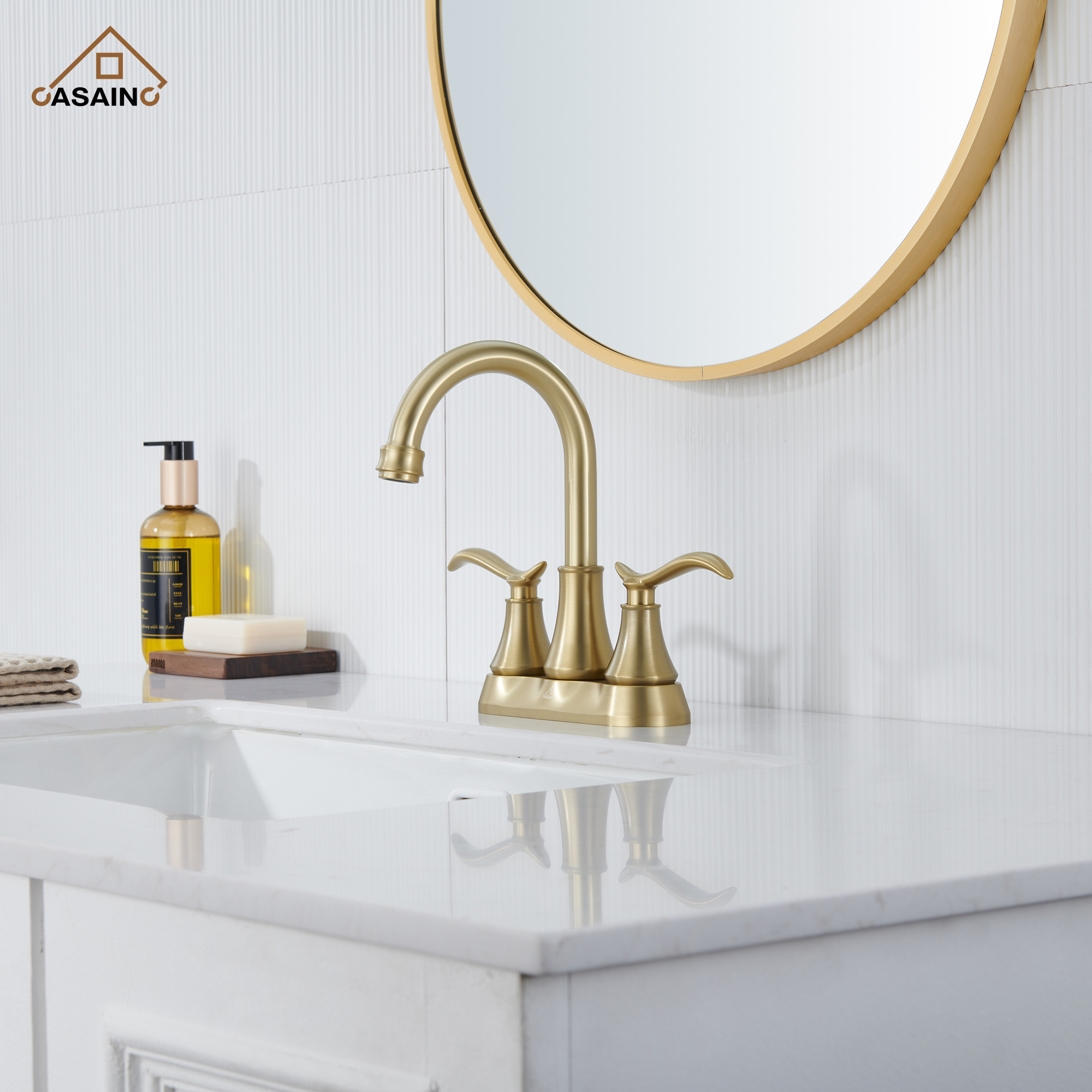 Casainc 2-Handle Centerset Bathroom Faucet for Bathroom Sink Vanity Faucet 360° Swivel Spout