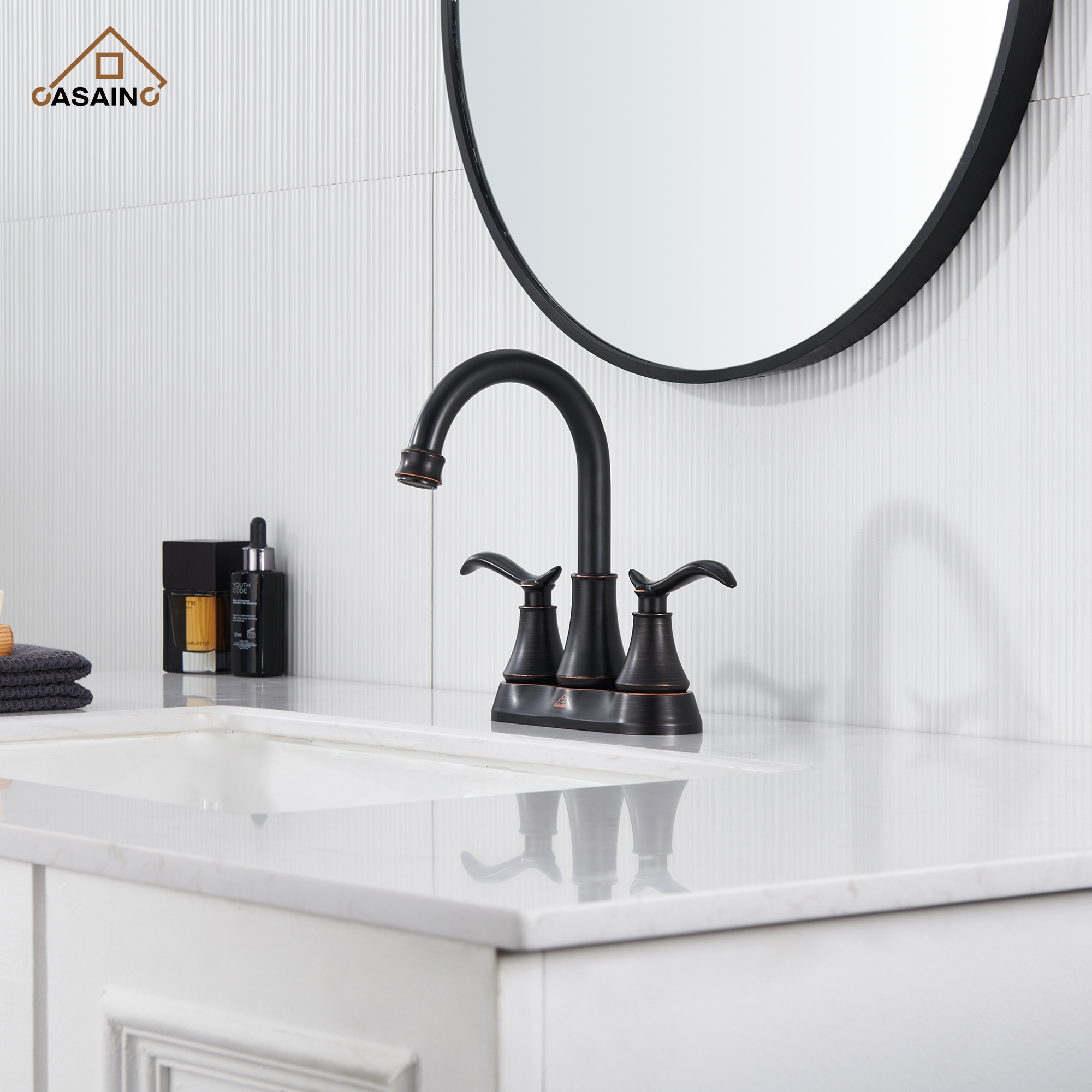 Casainc 2-Handle Centerset Bathroom Faucet for Bathroom Sink Vanity Faucet 360° Swivel Spout