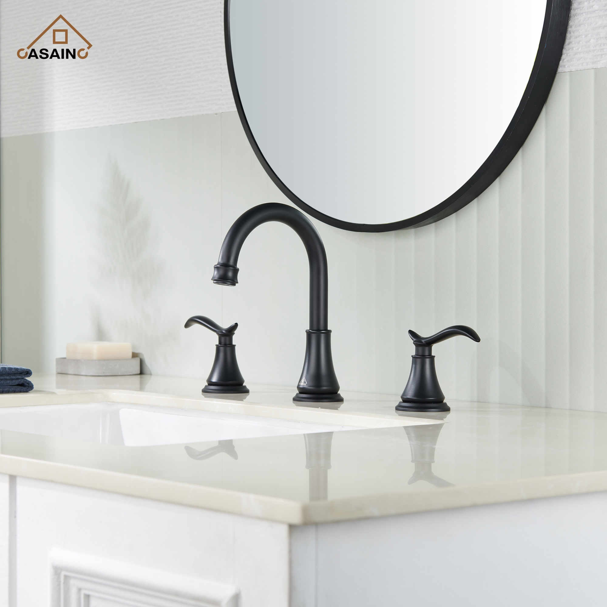 Casainc 8" Brass Bathroom Sink Faucet 2 Handle 3 Hole Gold Bathroom Faucet for Bathroom Sink with Pop-up Drain Assembly Widespread Vanity Faucets 360° Swivel Spout