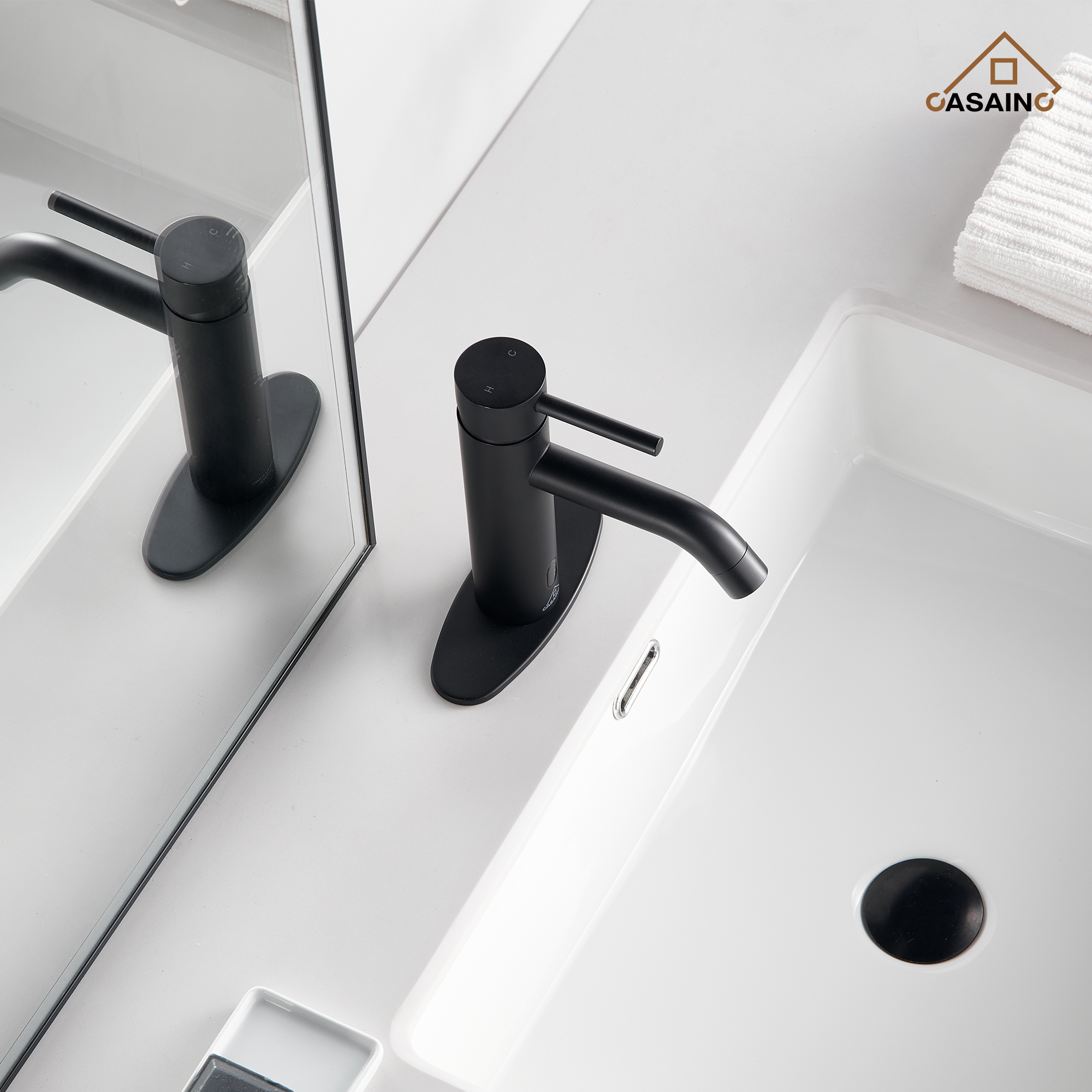 Single Handle Bathroom Basin Faucet with Pop-Up Drain, Infrared Sensor, Modern Design
