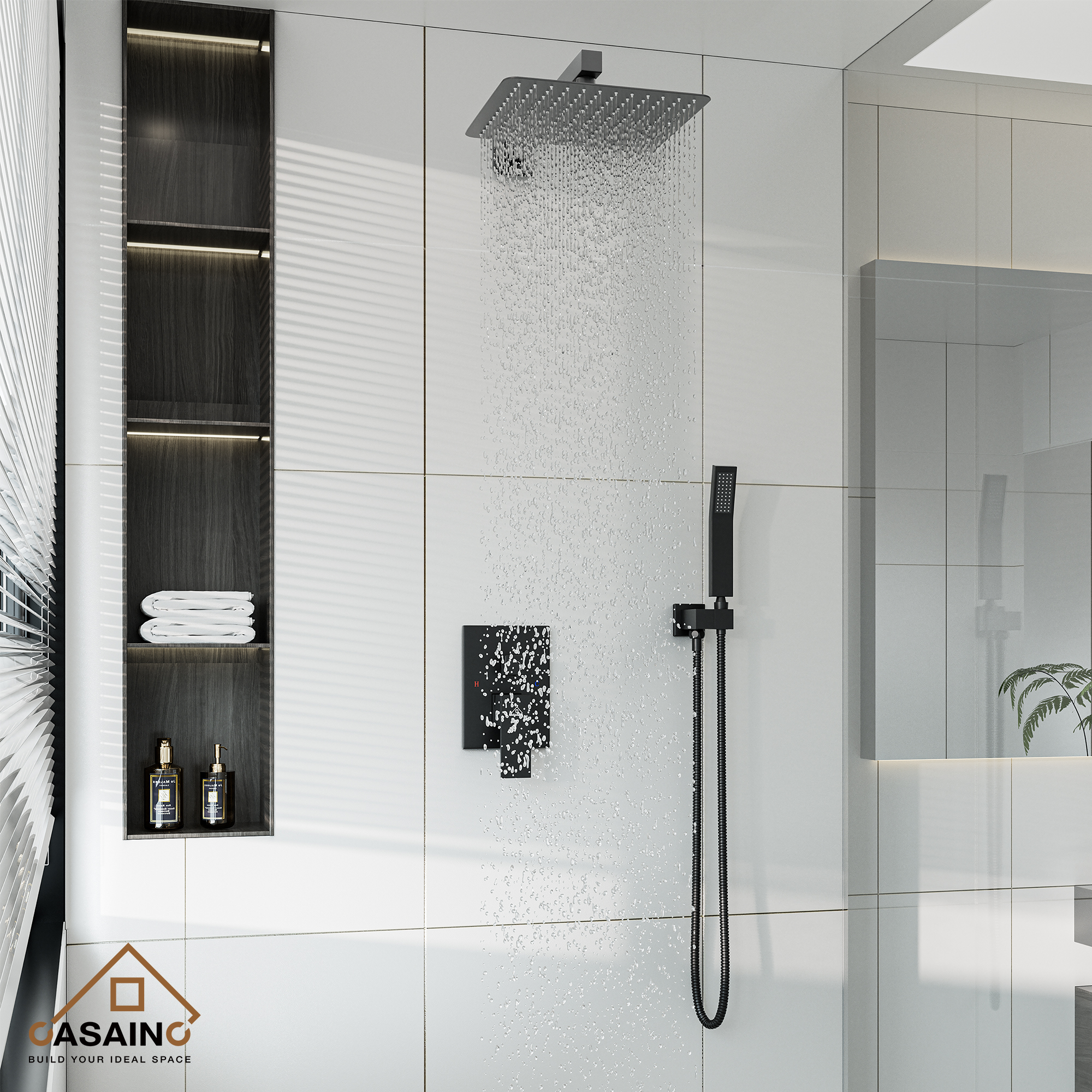 10"/12" Wall Mount Rainfall Shower Head System with Hand Shower