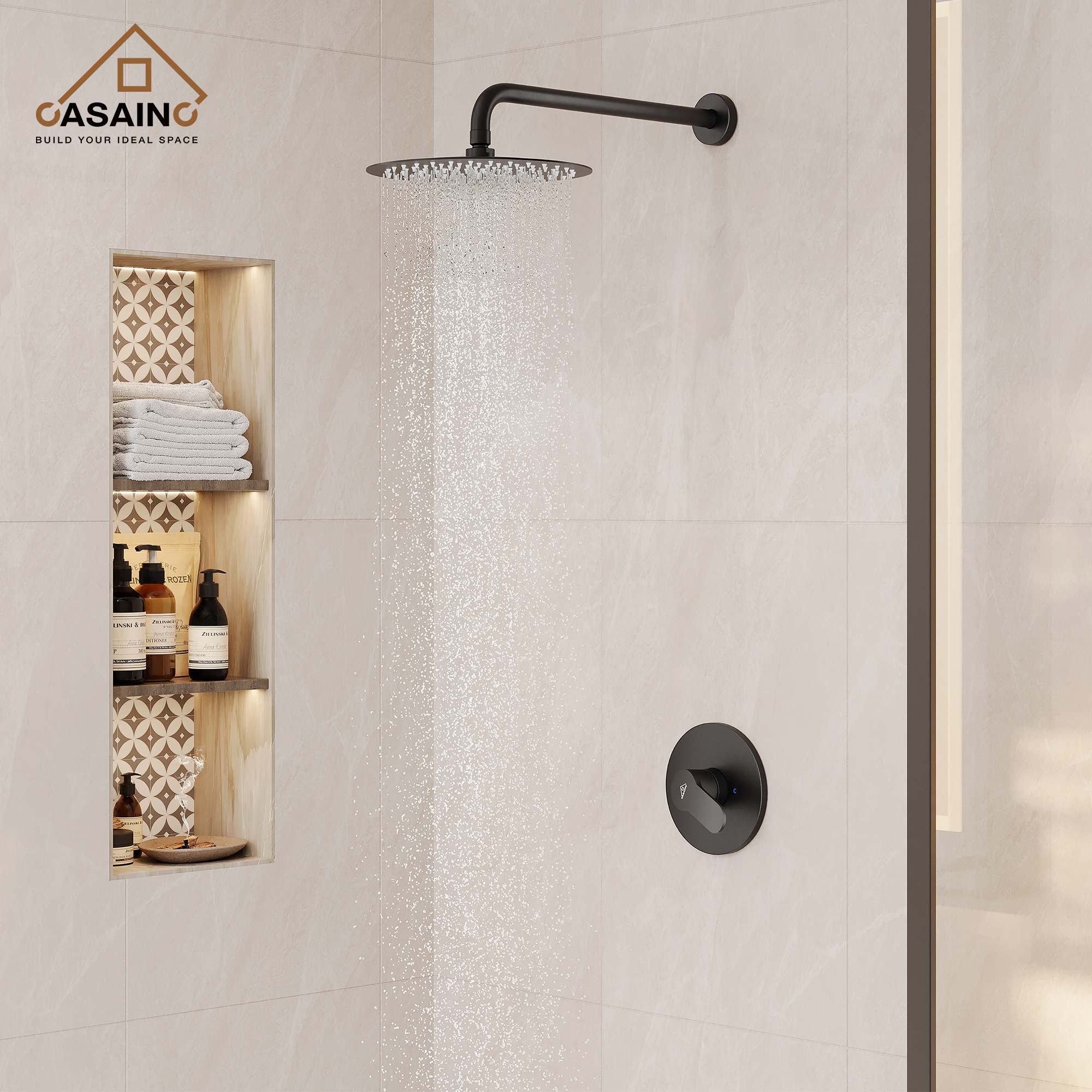CATTSHO Black Shower Faucet Set with 5-Settings Black Shower