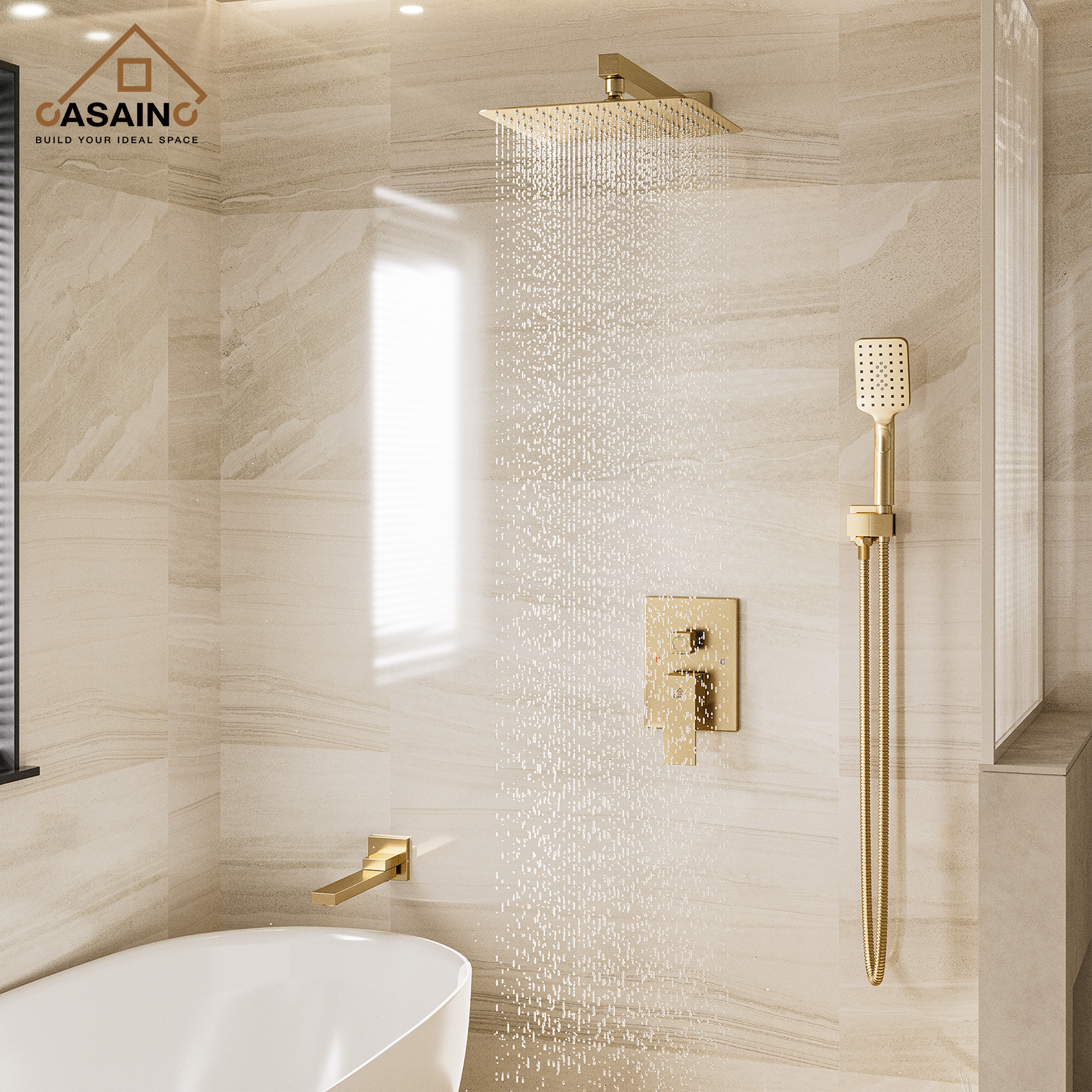 10" Brushed Gold Shower System Wall/Ceiling Mount Rain Shower System