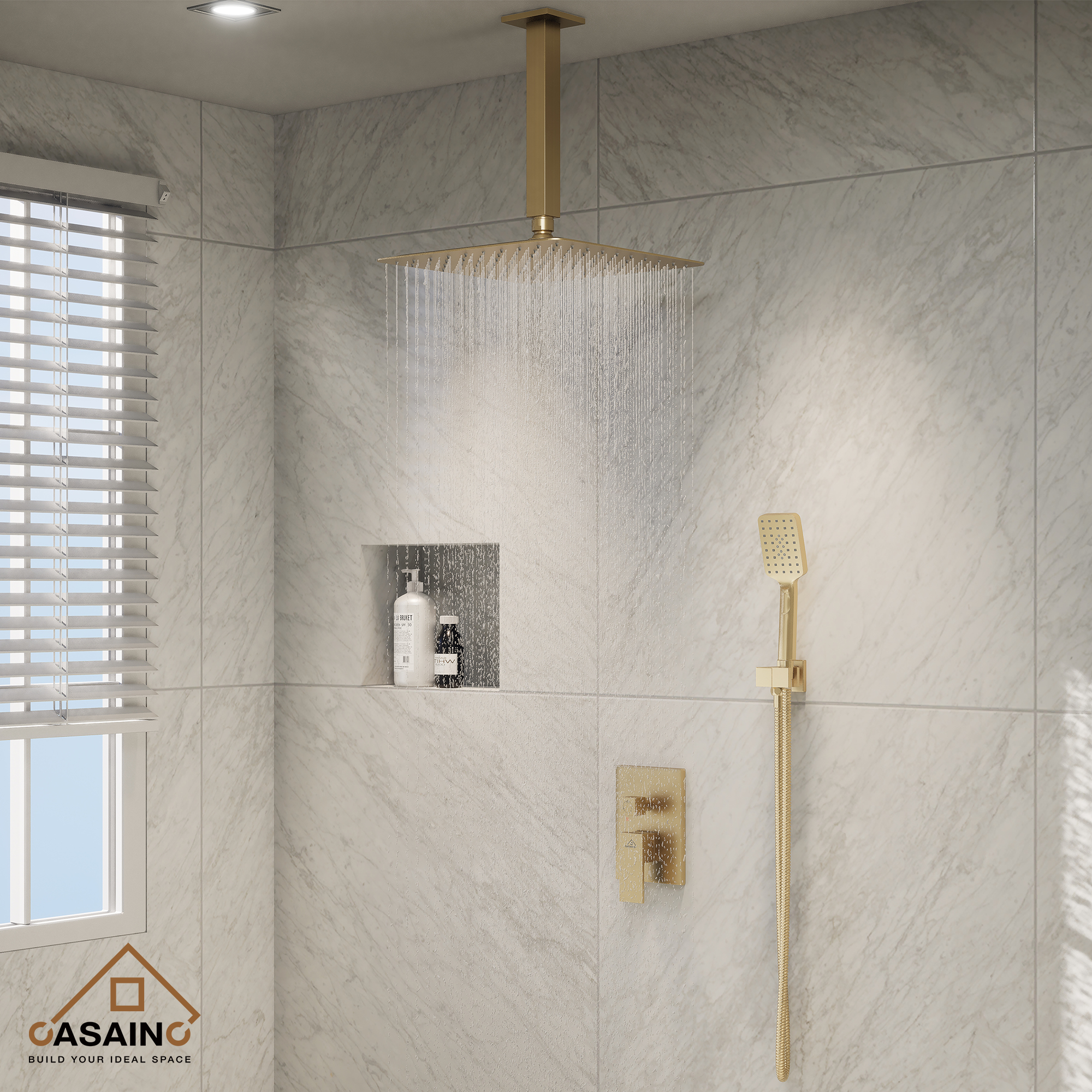 10" Brushed Gold Shower System Wall/Ceiling Mount Rain Shower System