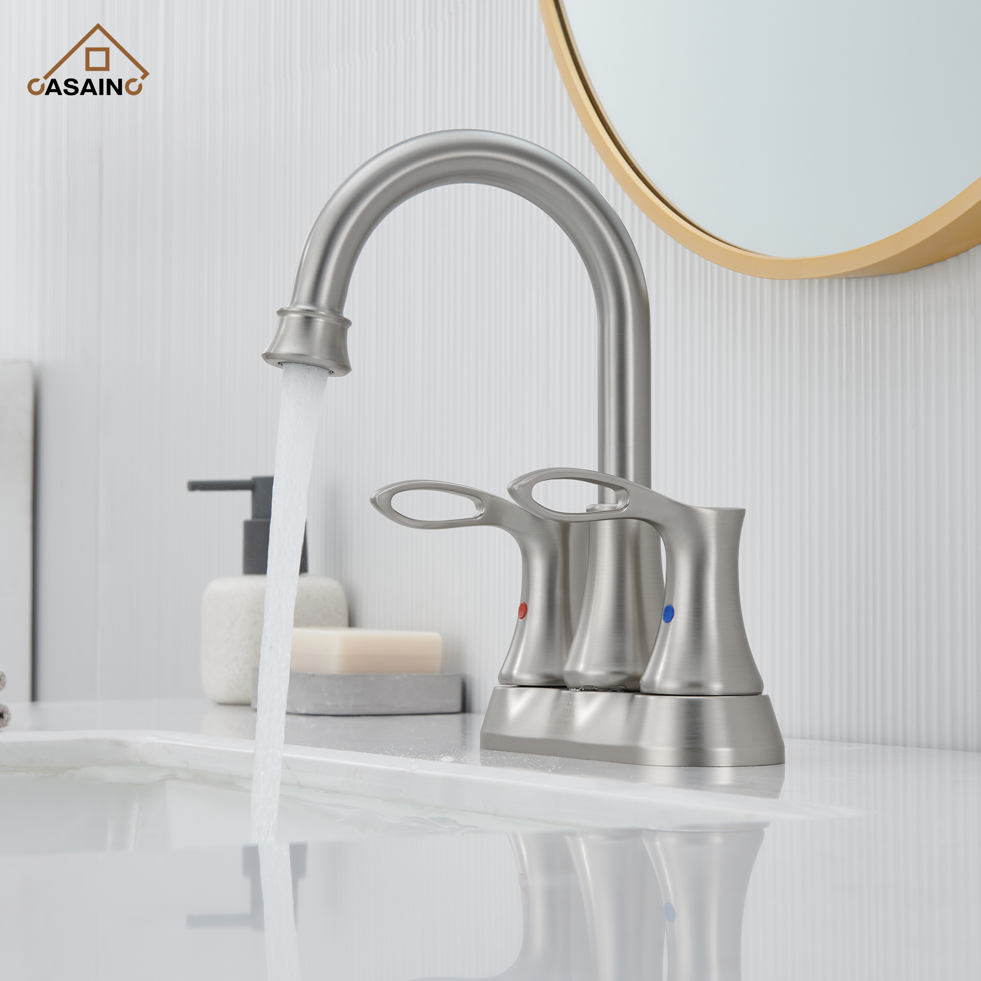 Casainc 4 Inch 2-Handle Centerset Bathroom Sink Faucet 360° Swivel Spout Vanity Faucet