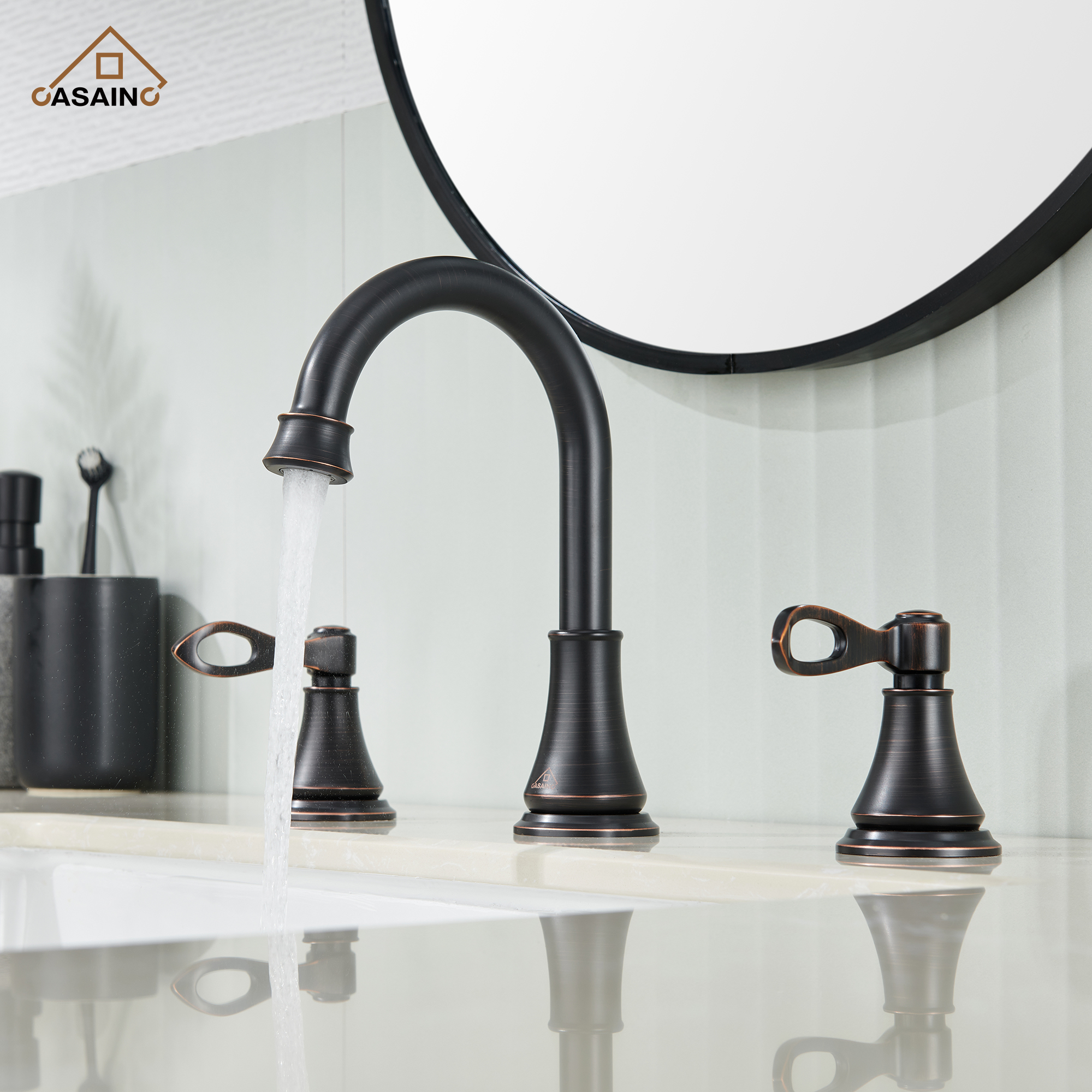 Casainc 8" Brass Bathroom Sink Faucet 3 Hole Gold Bathroom Faucet  2 Handle Gold Faucet for Bathroom Sink with Pop-up Drain Assembly Widespread Vanity Faucets