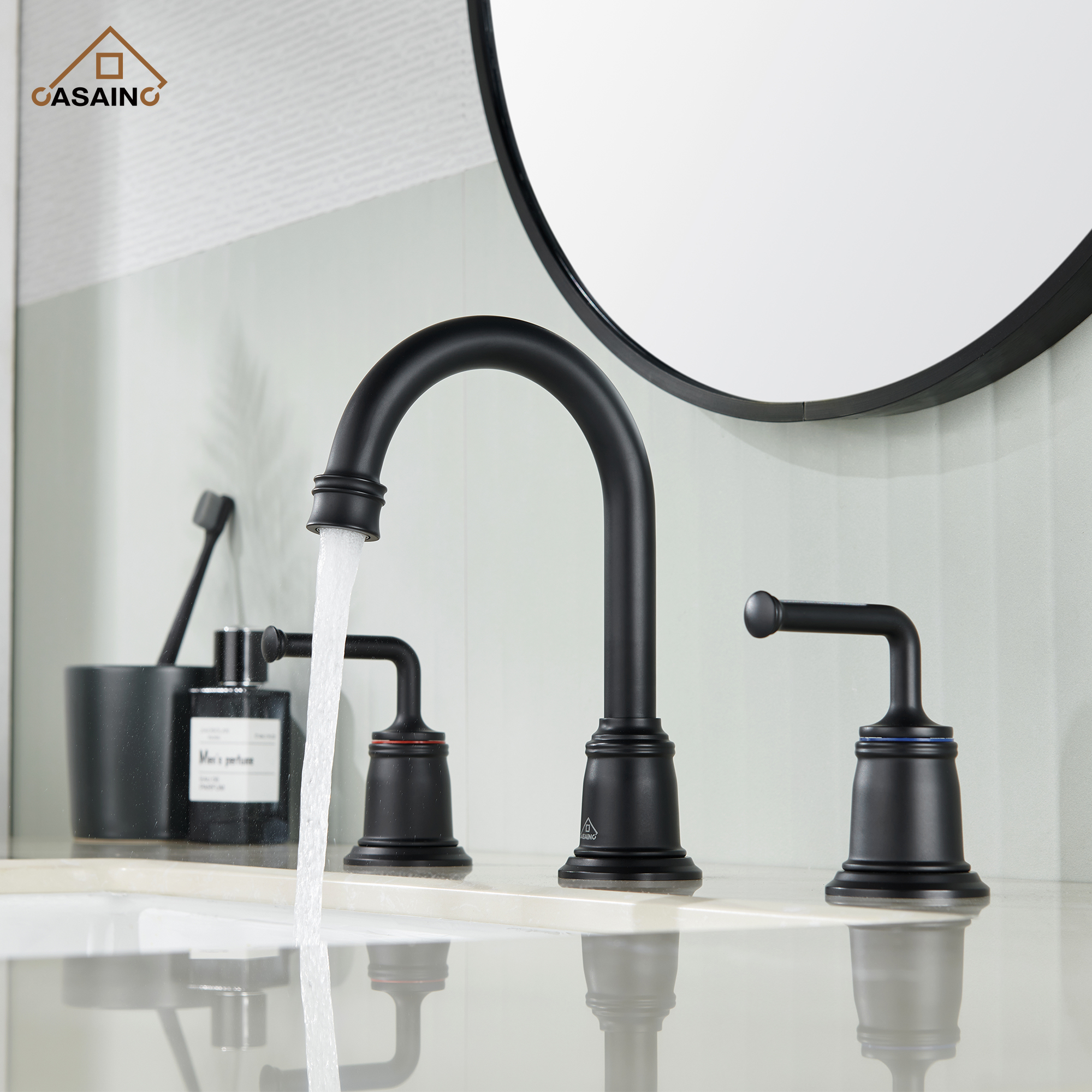 Casainc 8" Brass Bathroom Sink Faucet 2 Handle 3 Hole Gold Bathroom Faucet for Bathroom Sink with Pop-up Drain Assembly Widespread Vanity Faucets