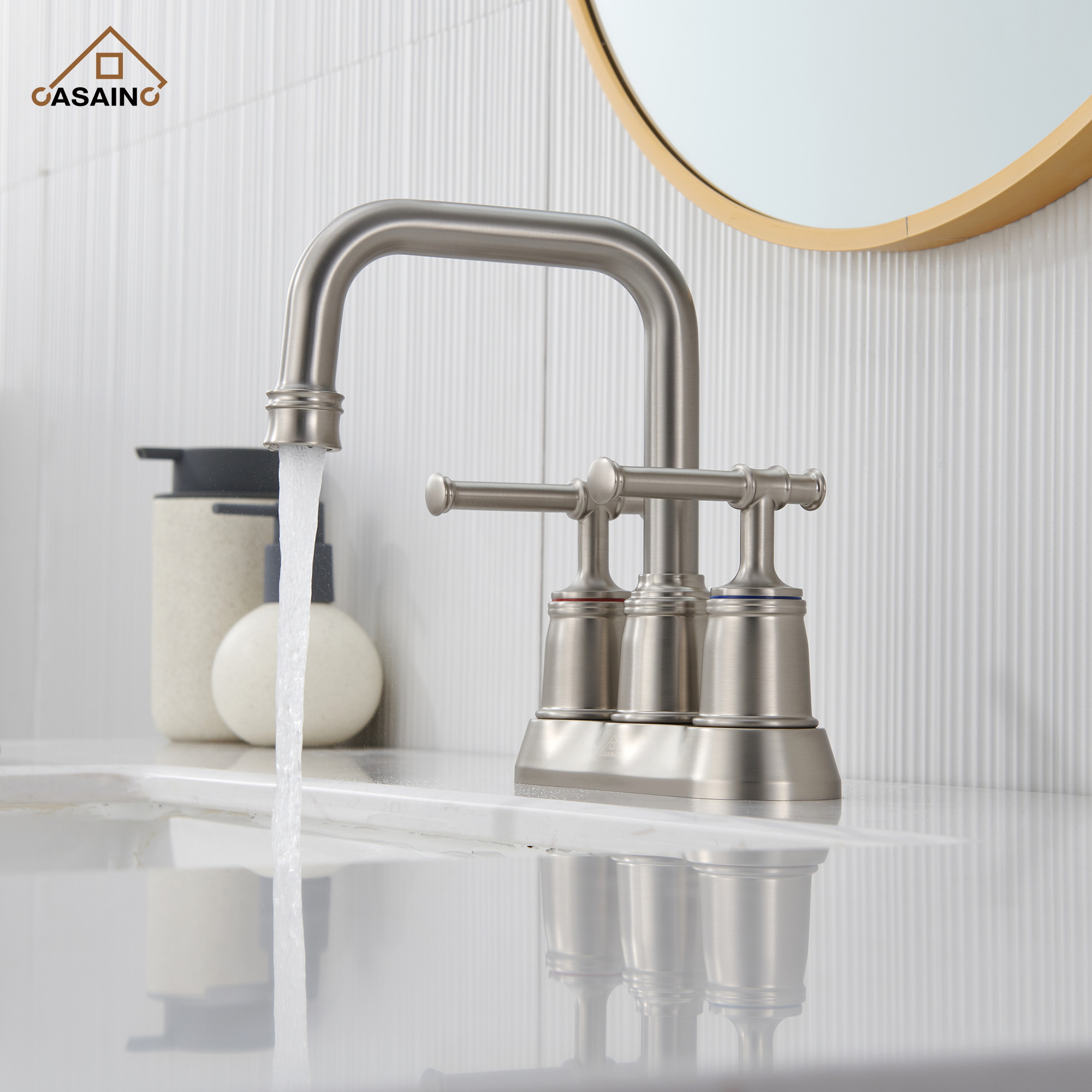 Casainc 4 Inch 2-Handle Centerset for Bathroom Sink Vanity Faucet 360° Swivel Spout