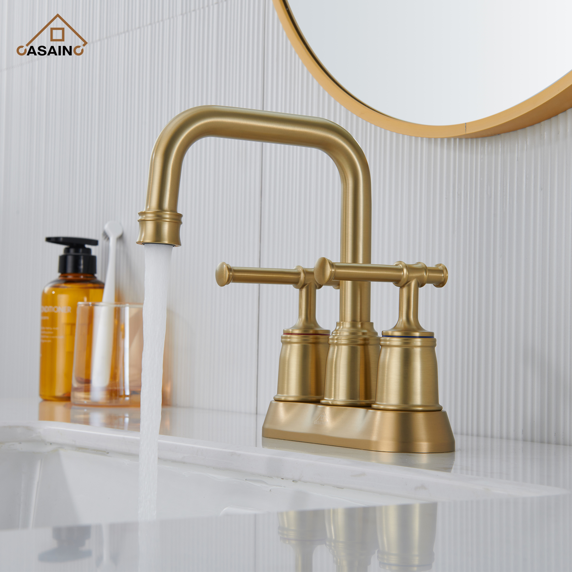 Casainc 4 Inch 2-Handle Centerset for Bathroom Sink Vanity Faucet 360° Swivel Spout