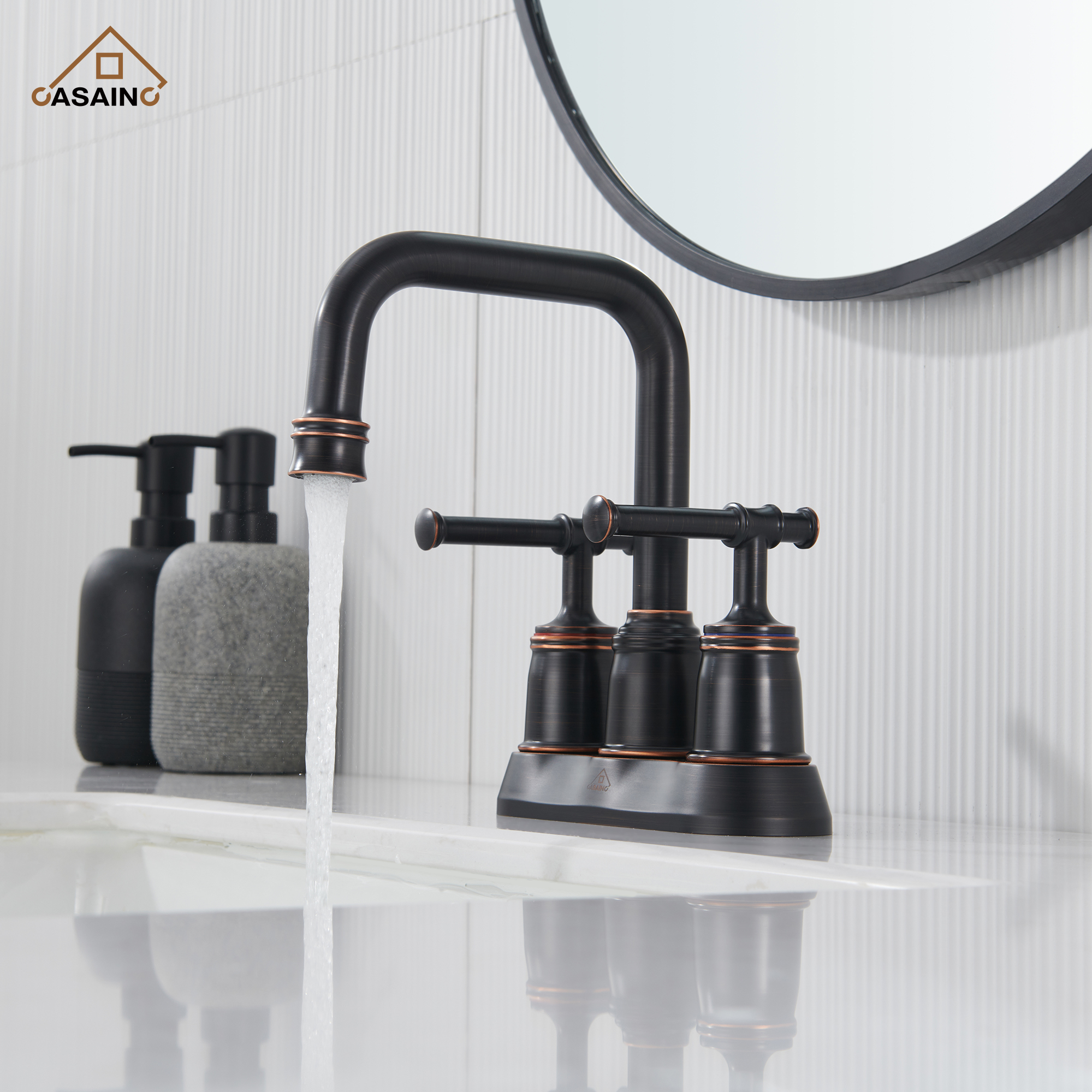 Casainc 4 Inch 2-Handle Centerset for Bathroom Sink Vanity Faucet 360° Swivel Spout