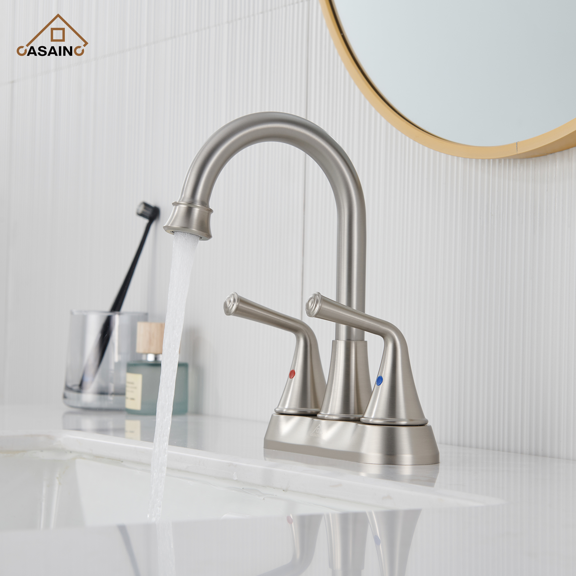Casainc 4 Inch 2-Handle Centerset Bathroom Faucet for Bathroom Sink Vanity Faucet 360° Swivel Spout
