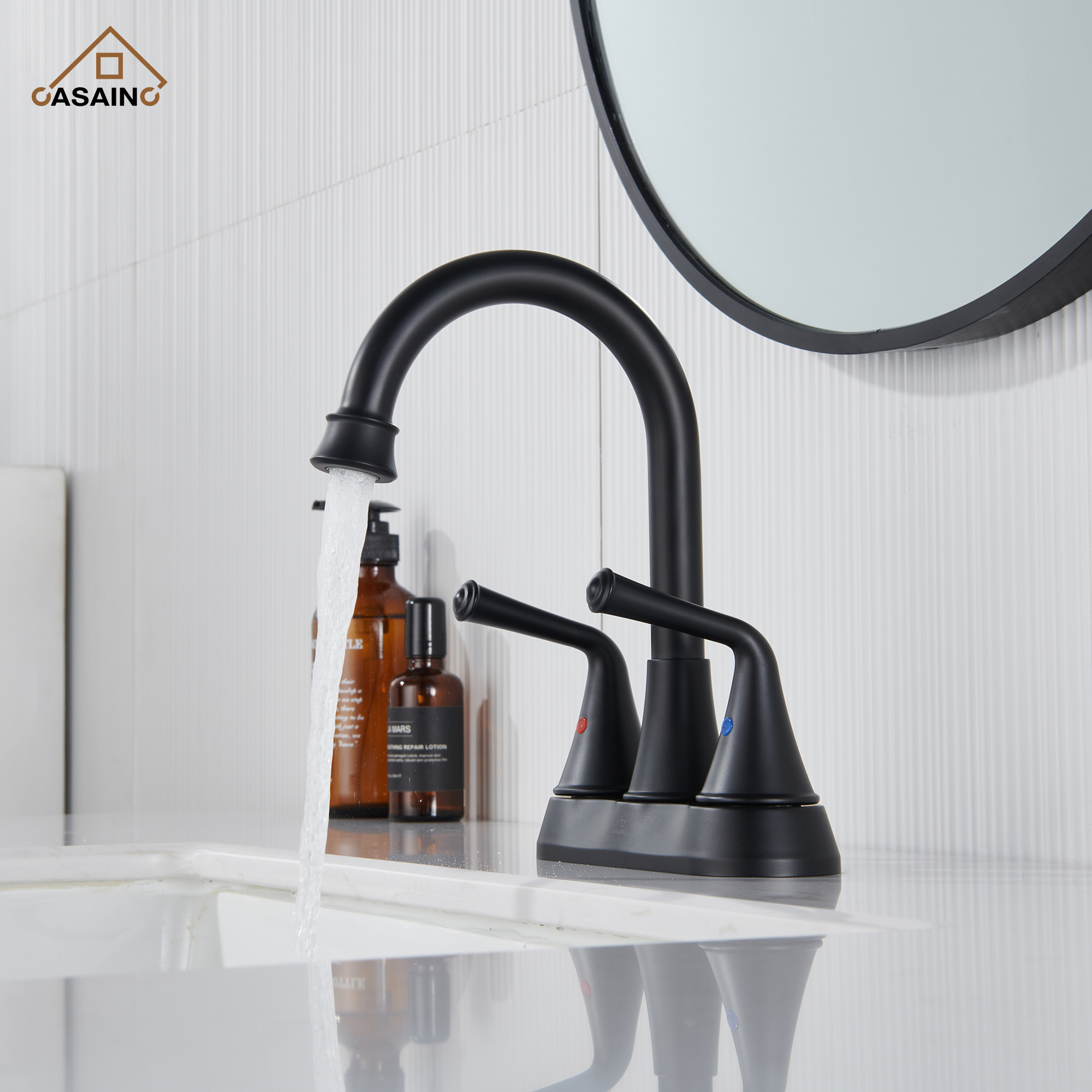 Casainc 4 Inch 2-Handle Centerset Bathroom Faucet for Bathroom Sink Vanity Faucet 360° Swivel Spout