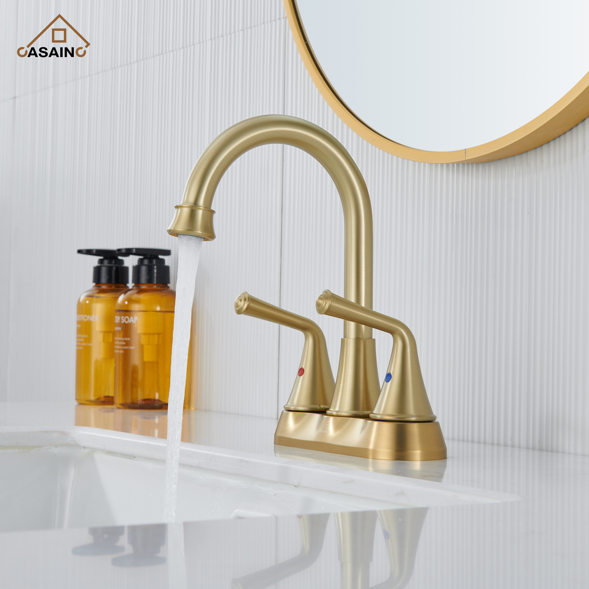 Casainc 4 Inch 2-Handle Centerset Bathroom Faucet for Bathroom Sink Vanity Faucet 360° Swivel Spout